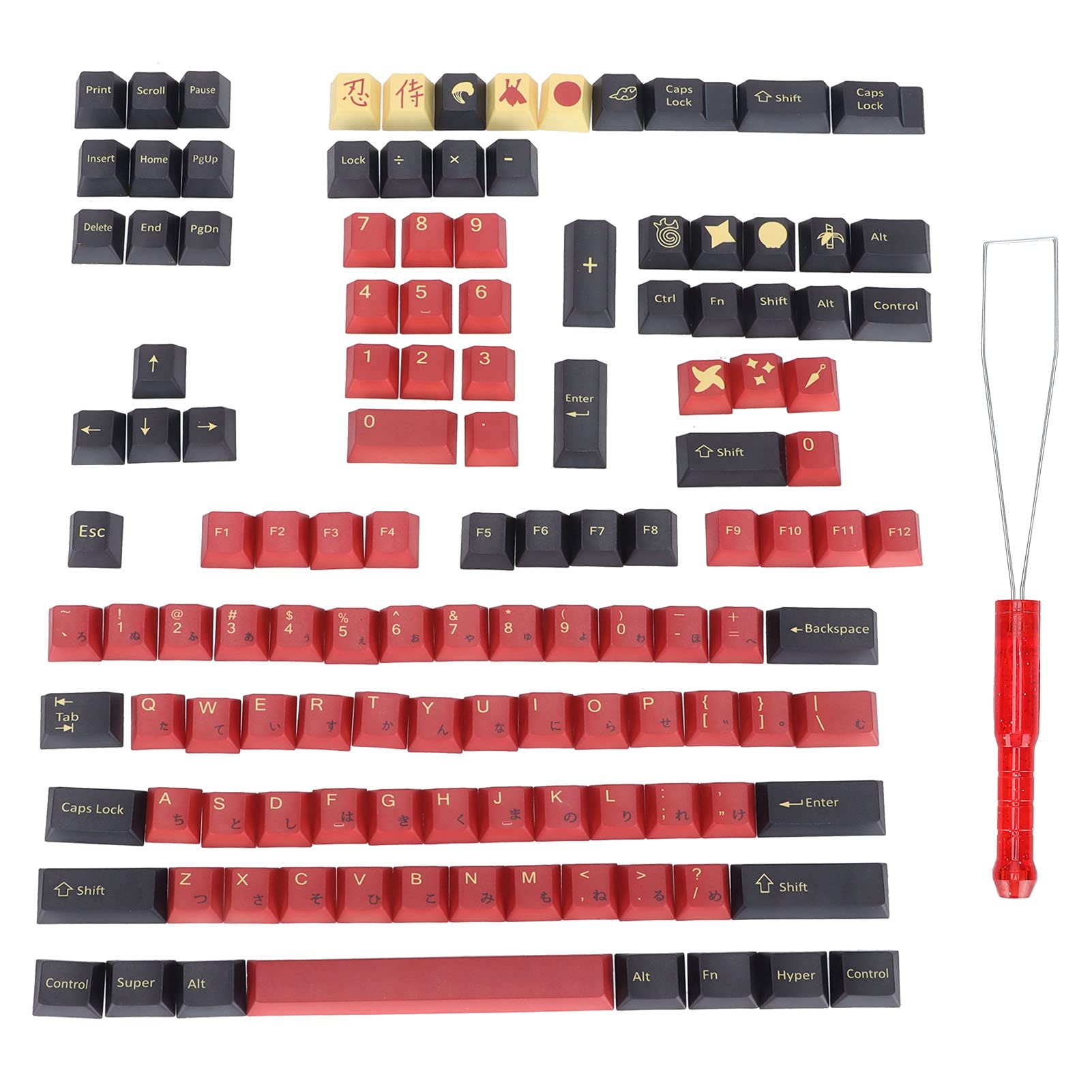 PBT 128-Key Japanese Anime Mechanical Keyboard Keycaps Set with Keycap Puller - Ergonomic Design for PC Gaming Keyboards (Ideal for Typing, Gaming & Custom Keyboard Builds)