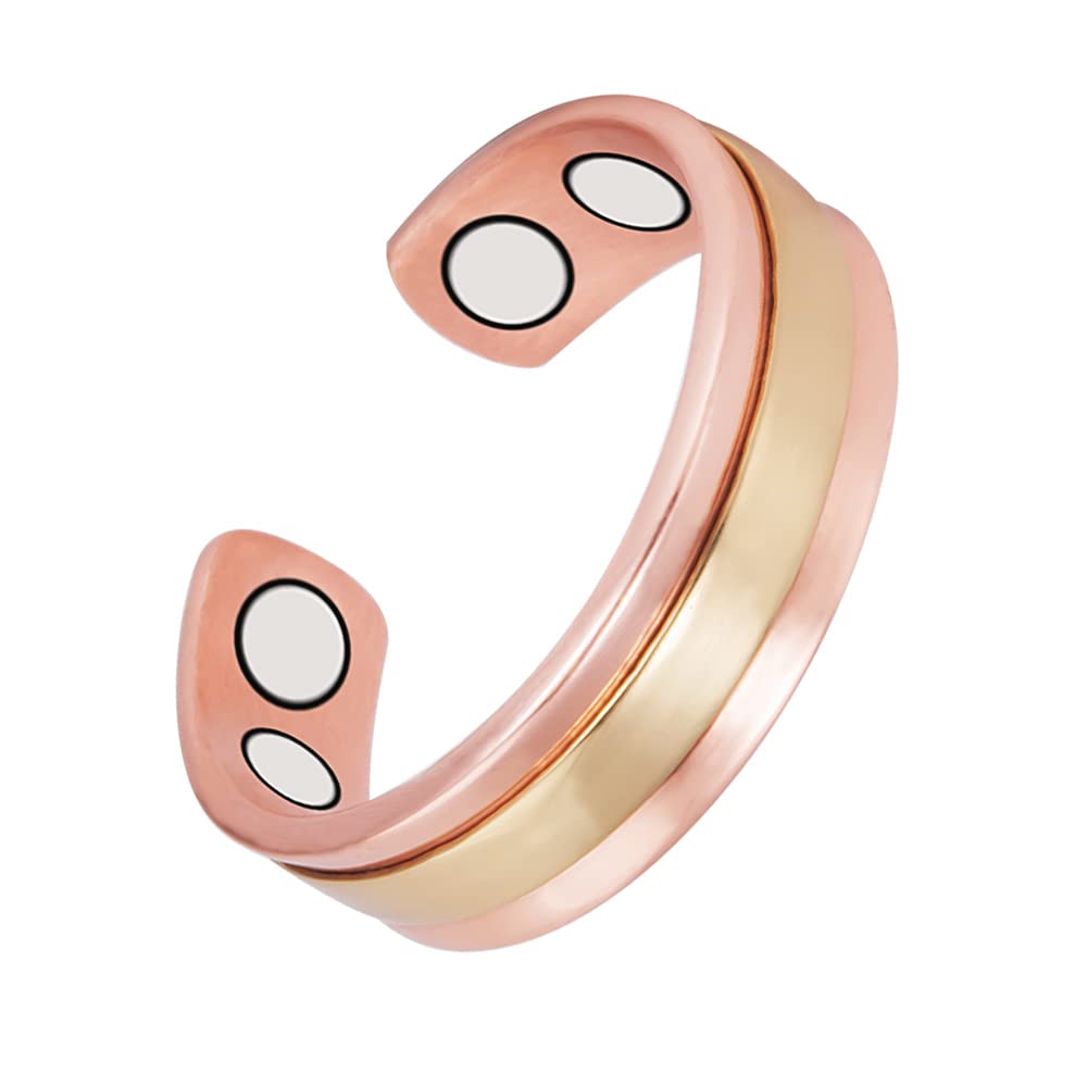 Magnetic Copper Ring Set - 4 Adjustable Rose Gold Magnetic Rings for Men & Women - Arthritis Pain Relief Jewelry - Perfect for Daily Wear, Gifts & Therapy