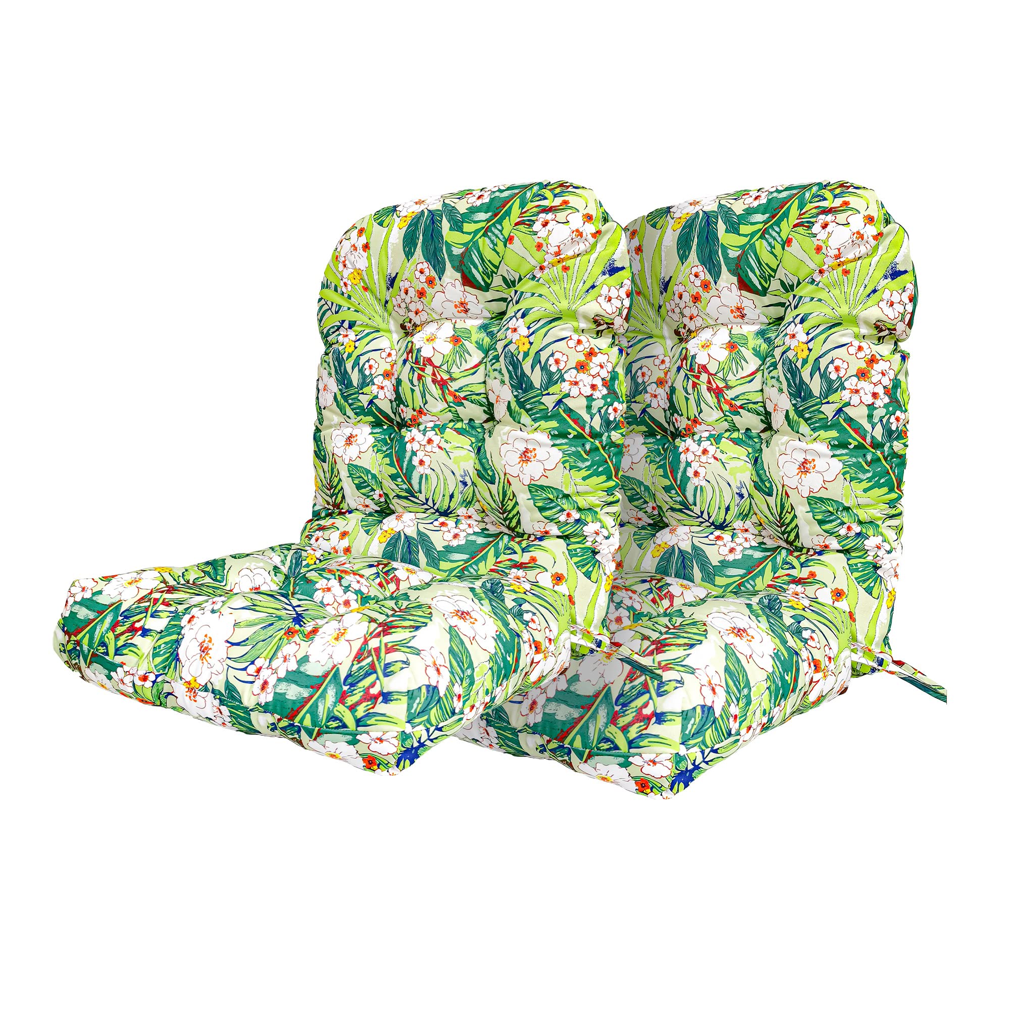 Premium Adirondack Chair Cushion Set of 2 - High Back Rocking Chair Cushions 44x21x4 Inch - UV Resistant & Fade Proof Outdoor Patio Furniture Cushions (Green White Floral Pattern) - Perfect for Porch, Deck, Garden & Poolside Relaxation