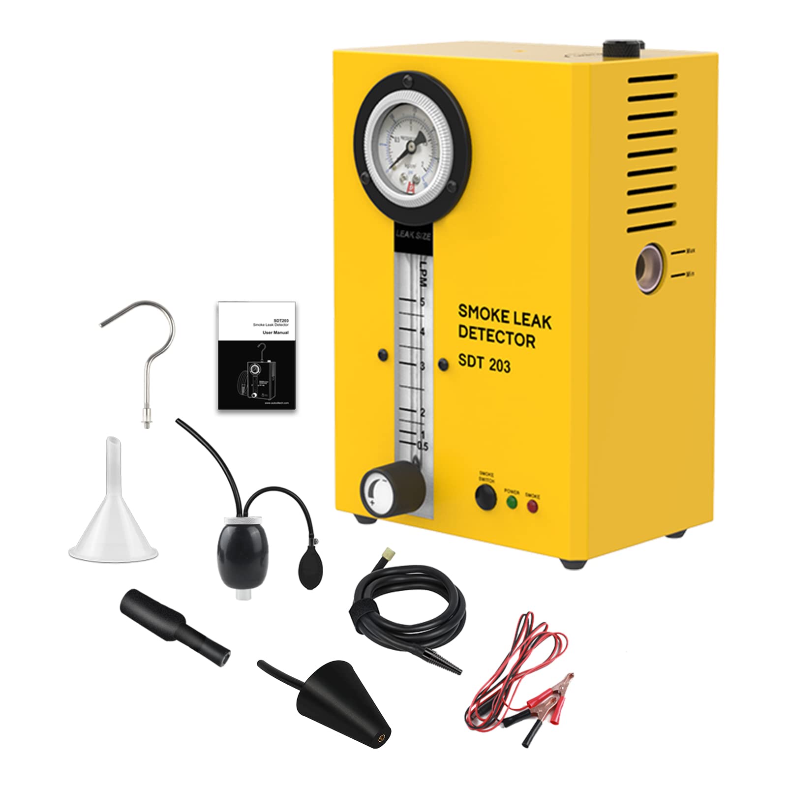 SDT203 EVAP Vacuum Diagnostic Leak Detector - Automotive Smoke Machine Tester for 12V Vehicles with Pressure Gauge & Adjustable Flow Meter | Portable Fuel Pipe Leakage Detection | Perfect for Auto Repair Shops & DIY Car Maintenance