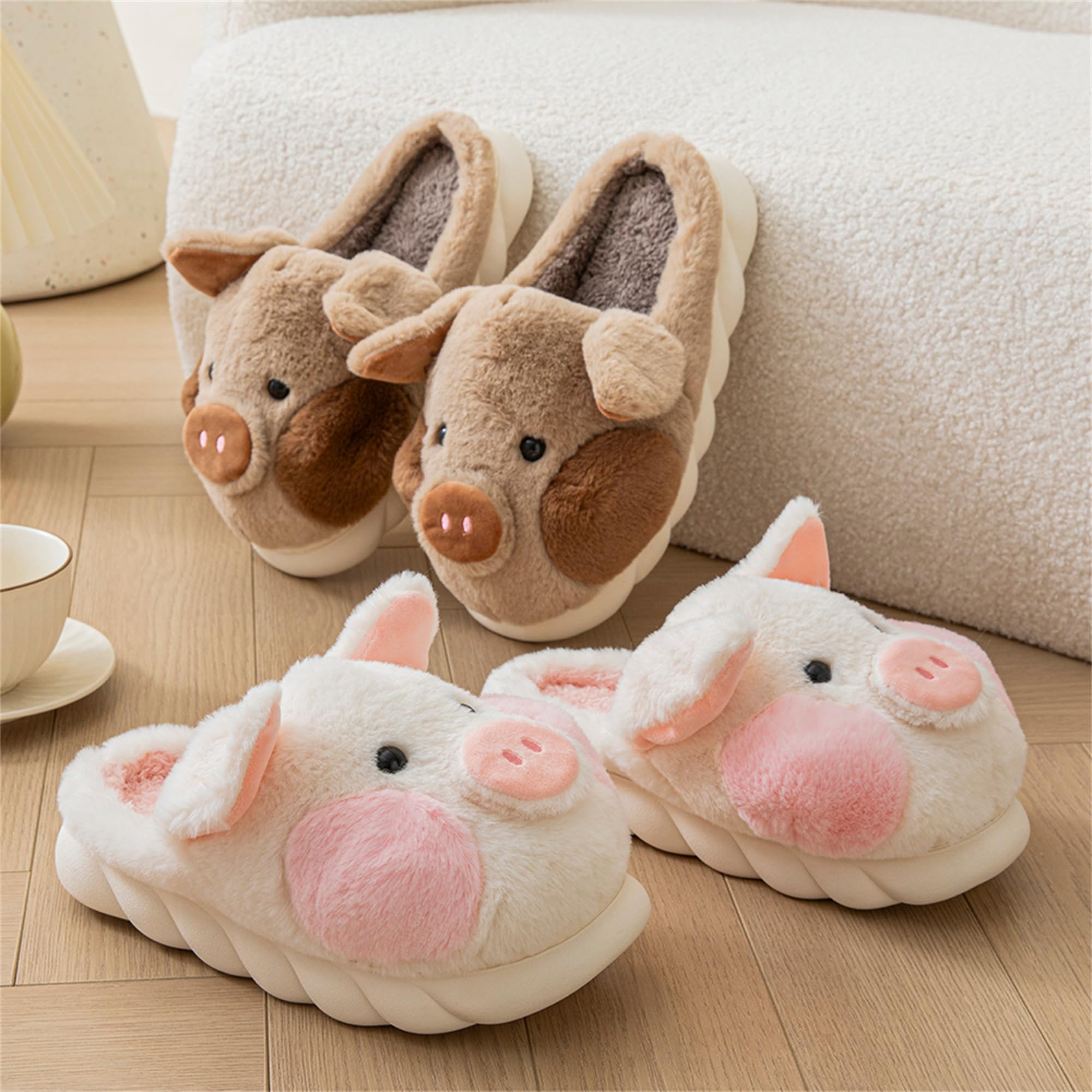 LANFIRE Women's Cozy Animal Slippers - Soft Plush Pig Design Home Shoes for Adults, Perfect for Indoor Comfort, Lounging & Gift Giving