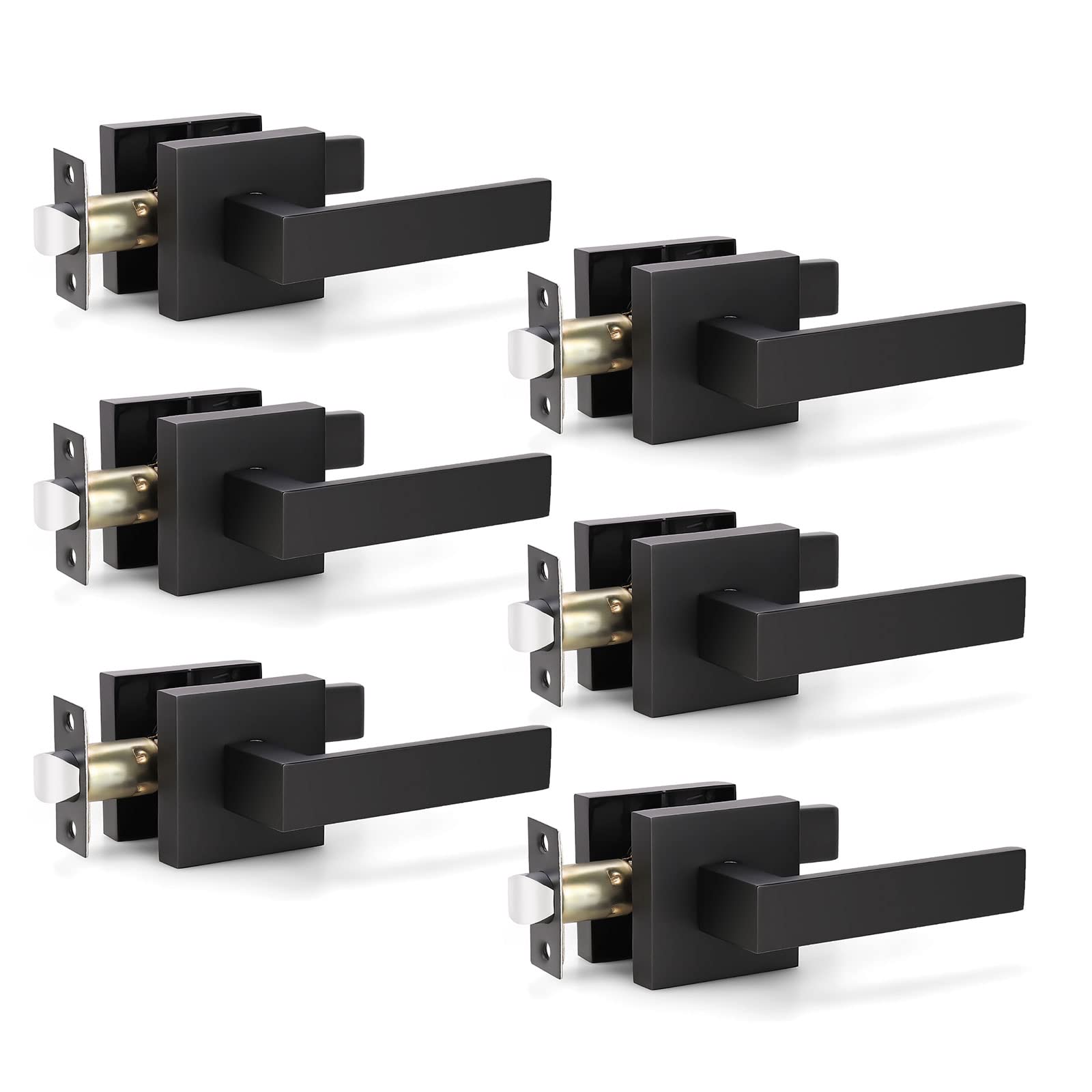 KNOBWELL 6 Pack Matte Black Heavy Duty Interior Door Handles - Reversible Left/Right Passage Knobs for Hallway & Closet (No Lock/Key) - Perfect for Home, Office & Commercial Spaces