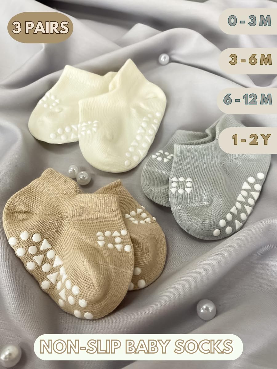 Non-Slip Baby Socks with Grips - Low Cut Ankle Socks for Infants, Toddlers & Kids (Boys & Girls) - Perfect for Playtime, Crawling & First Steps