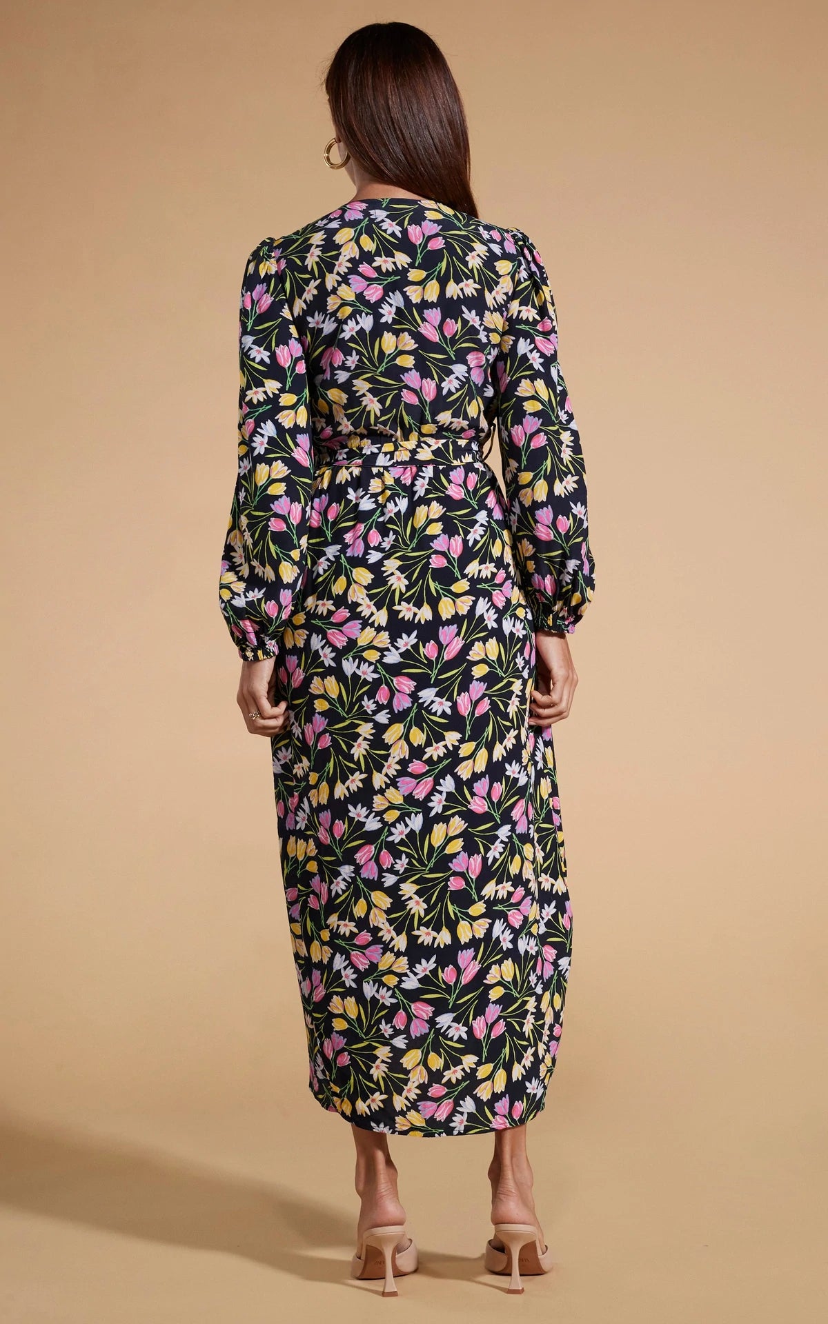 Stylish Mabel Midaxi Mock Wrap Dress in Citrus Tulip Print - Perfect for Summer Parties, Weddings & Casual Outings