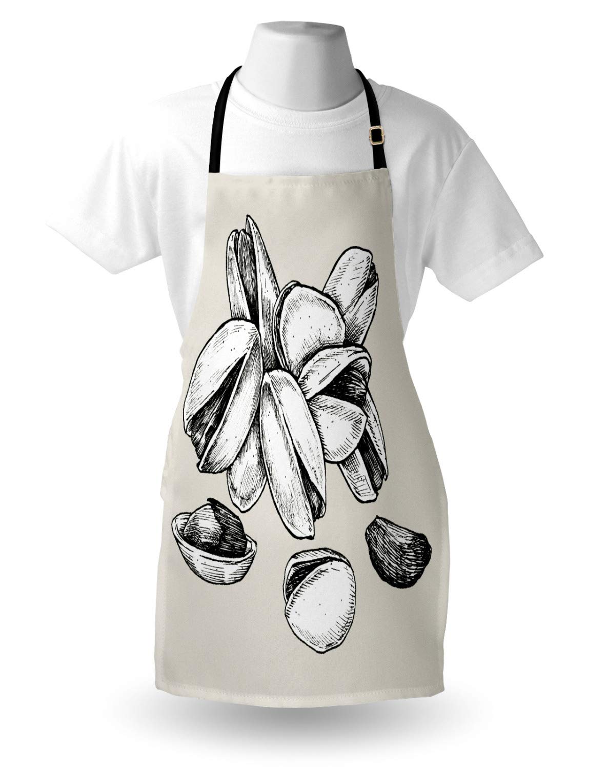 Ambesonne Charcoal Grey Apron - Abstract Pistachio Pattern for Cooking & Gardening
