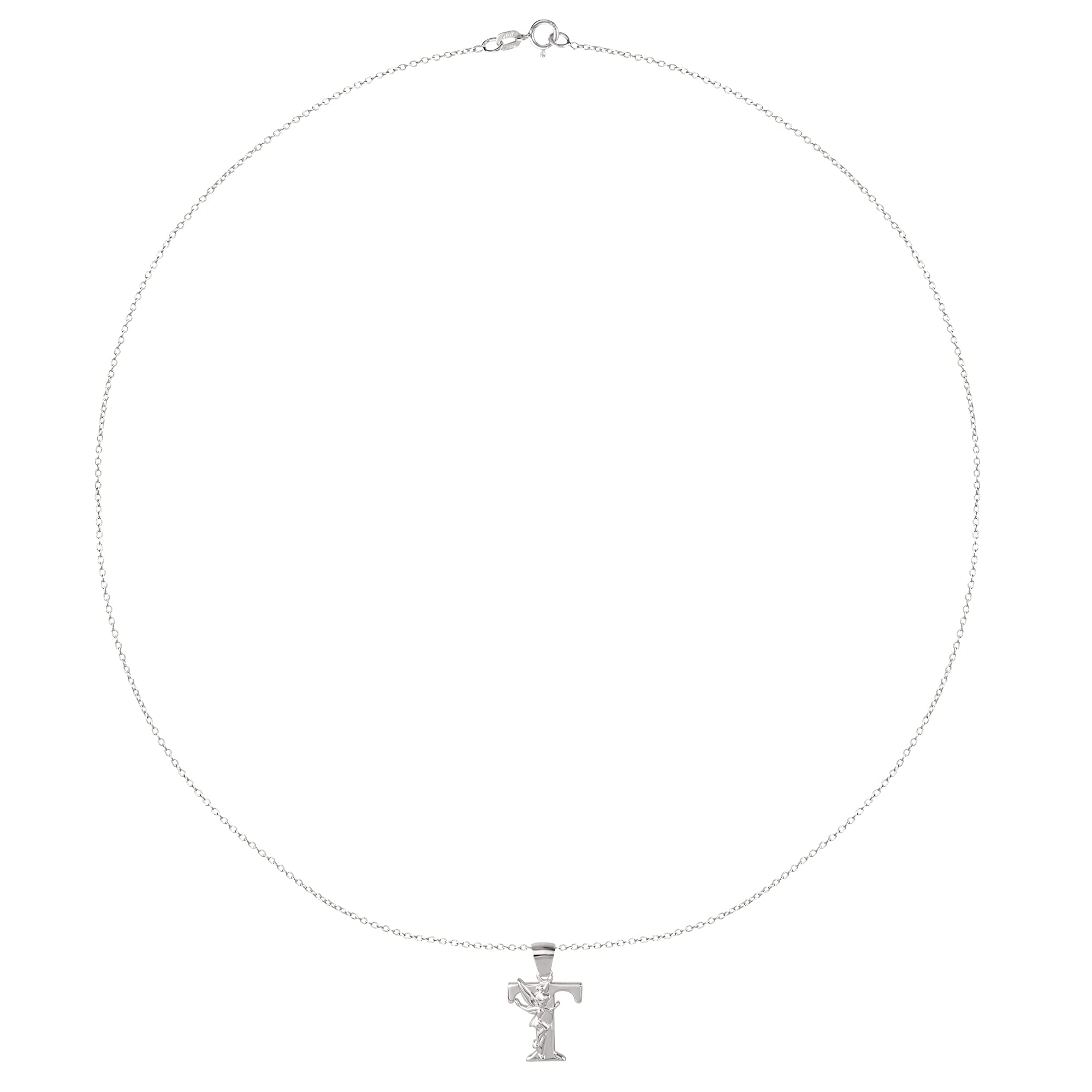 Disney Tinkerbell Silver Initial Pendant Necklace for Women - Fairy Charm Jewelry Gift for Birthday, Anniversary & Special Occasions