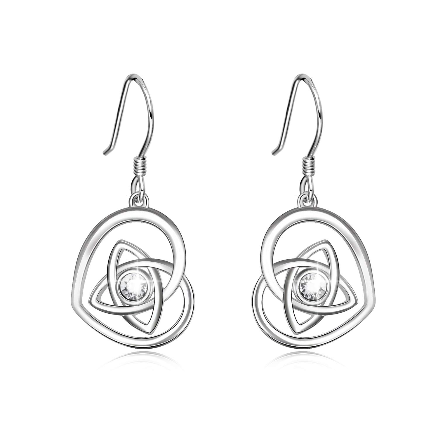 Authentic Sterling Silver Irish Celtic Earrings | Love Heart Dangle Drop Earrings with Austrian Crystals | Elegant French Hook Design | Perfect Celtic Jewelry Gift for Women | Ideal for St. Patrick's Day, Weddings & Special Occasions