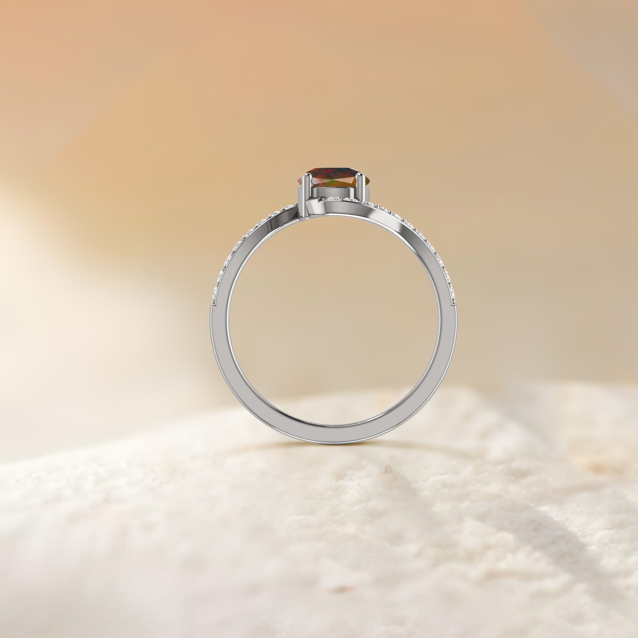 Natural Black Opal & White Zircon Bypass Ring for Women - Elegant Jewelry Gift for Anniversary, Birthday & Special Occasions