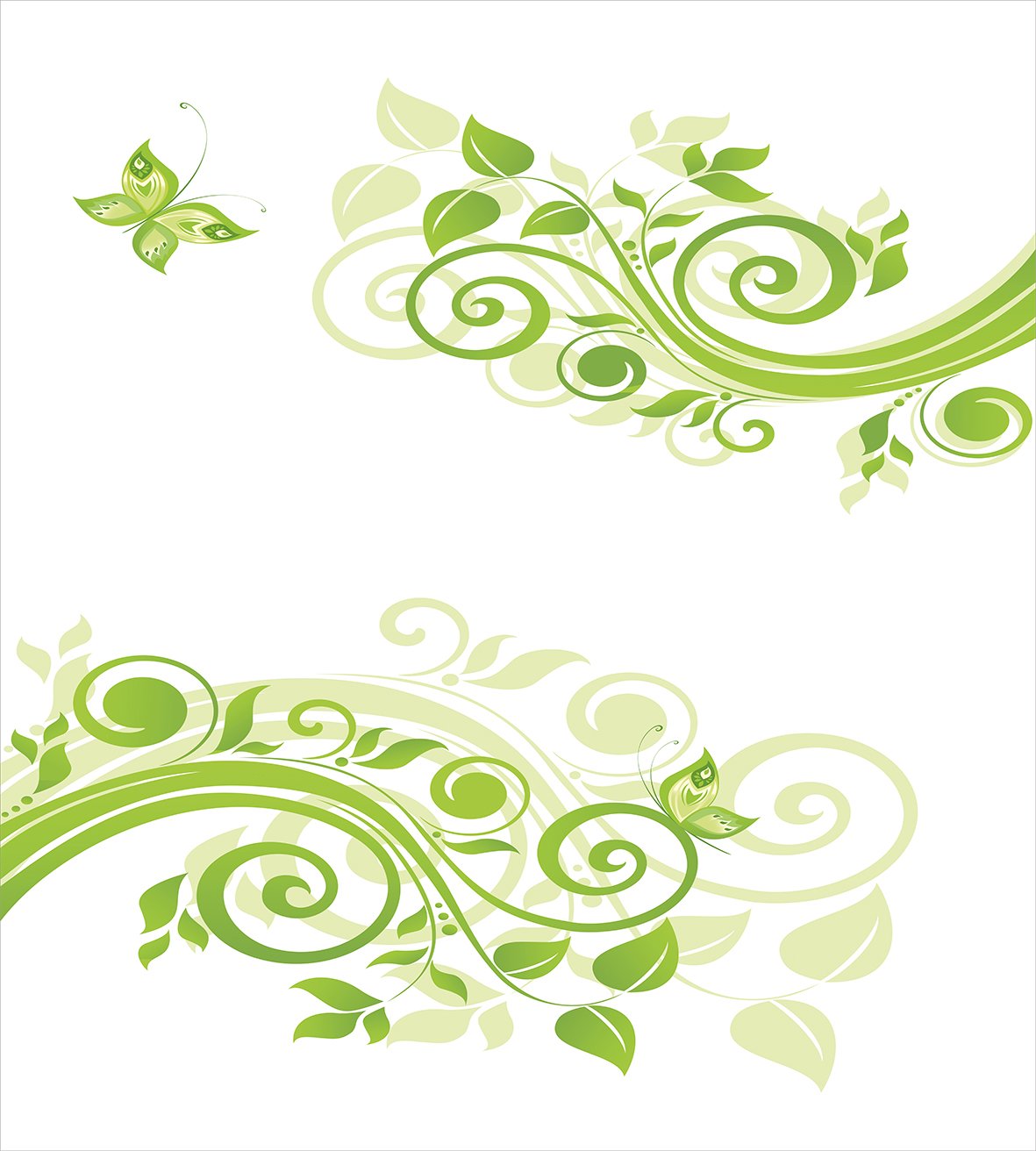 Ambesonne Green Duvet Cover Set - Floral Botanical Design with Curly Branches & Butterflies | 3-Piece Queen Size Bedding Set with 2 Pillow Shams in Apple & Pale Green | Perfect for Spring Bedroom Decor, Guest Room Makeover & Nature-Inspired Home Styling