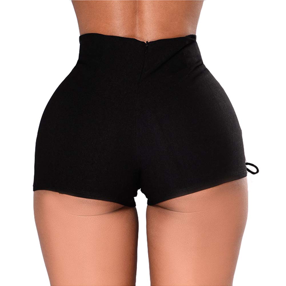 Susupeng Women's Mid Rise Stretch Denim Shorts with Side Straps & Lace Up Detail - Casual Booty Shorts for Summer, Beach, Party & Night Out