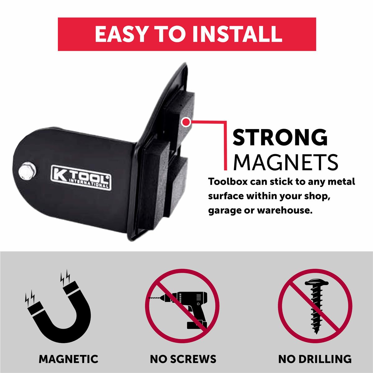 K Tool International 72462A Magnetic Toolbox Shelf Set - 4-Piece Garage Organizer with 2 Rubber Coated Trays, Paper Towel & Spray Can Holder for DIY, Auto Repair & Workshop Storage (Black) - Perfect for Tool Organization & Space Saving in Garages, Workshops & Home Repair Areas