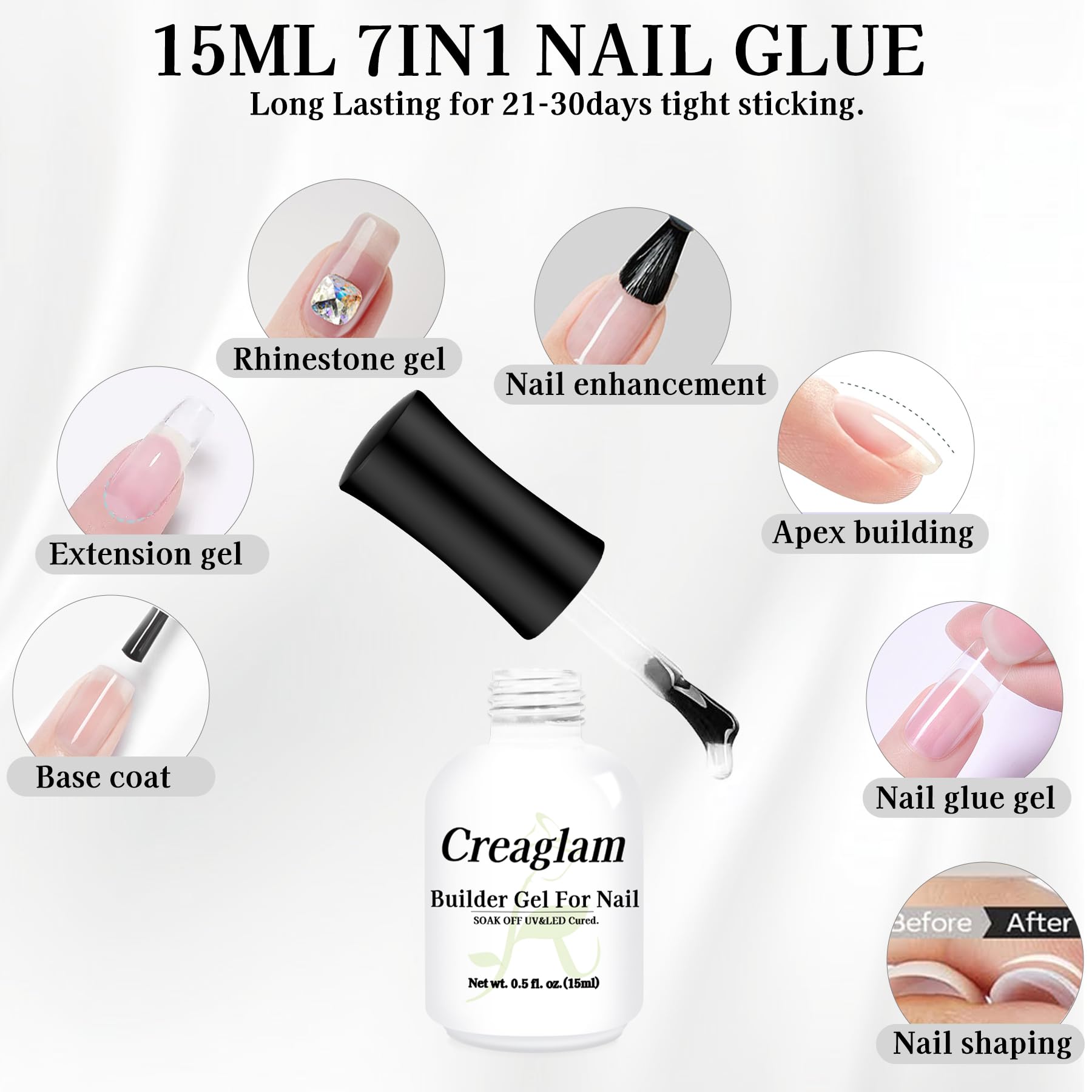 2Pcs 7-in-1 Clear Builder Nail Gel Set for Women - 15ml Fast DIY Nail Art Extension Strengthener | Home Manicure & Professional Nail Design | Perfect for Salon, Bridal, and Everyday Nail Care