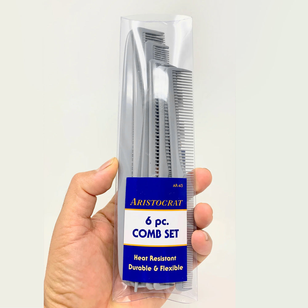 Heat Resistant Rattail Barber Comb Set - 6 Pack Professional Hair Cutting Combs for Styling & Trimming - Perfect for Salon, Home Use & DIY Haircuts