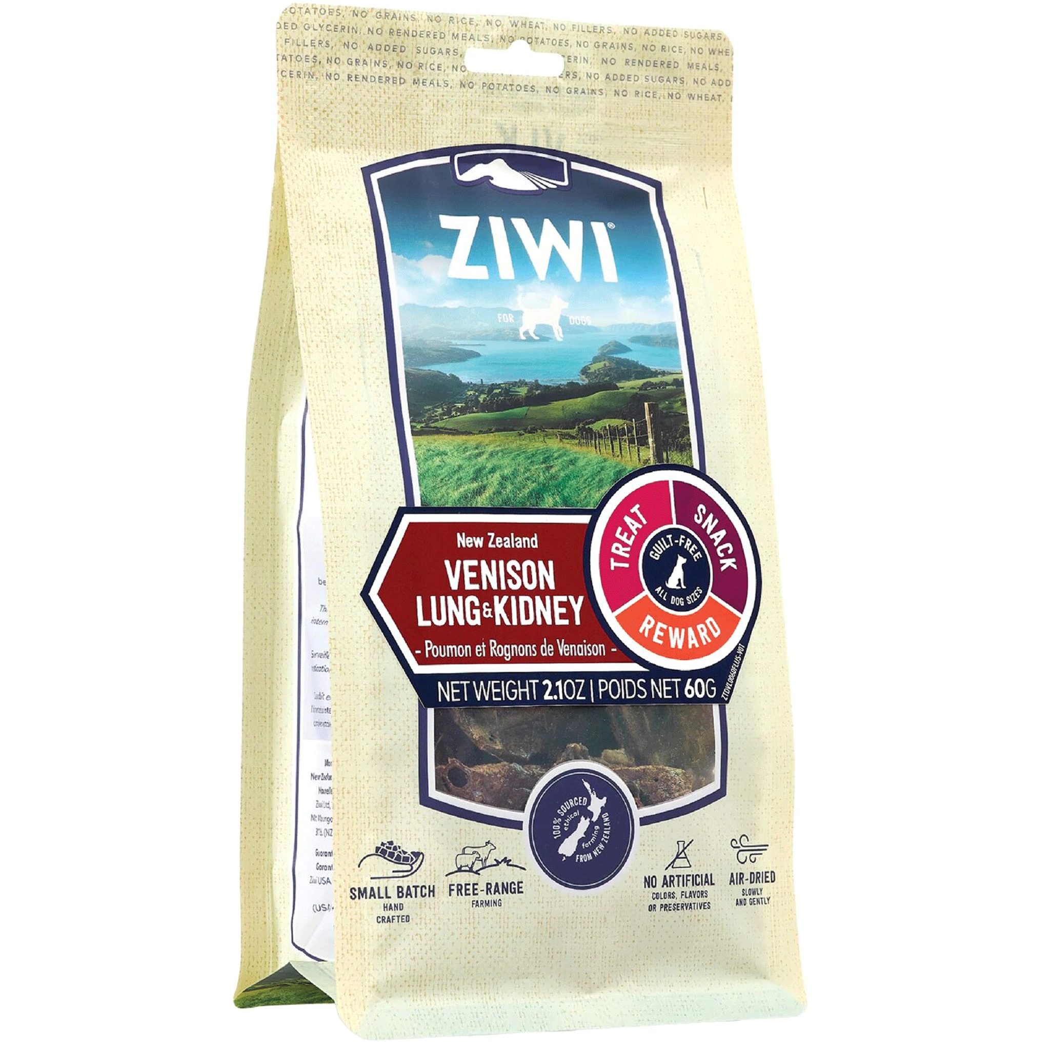 Ziwipeak Air-Dried Venison Lung & Kidney Dog Treats - High Protein, Grain-Free, All-Natural Dog Snacks for Training & Rewards - Perfect for Small, Medium & Large Breeds