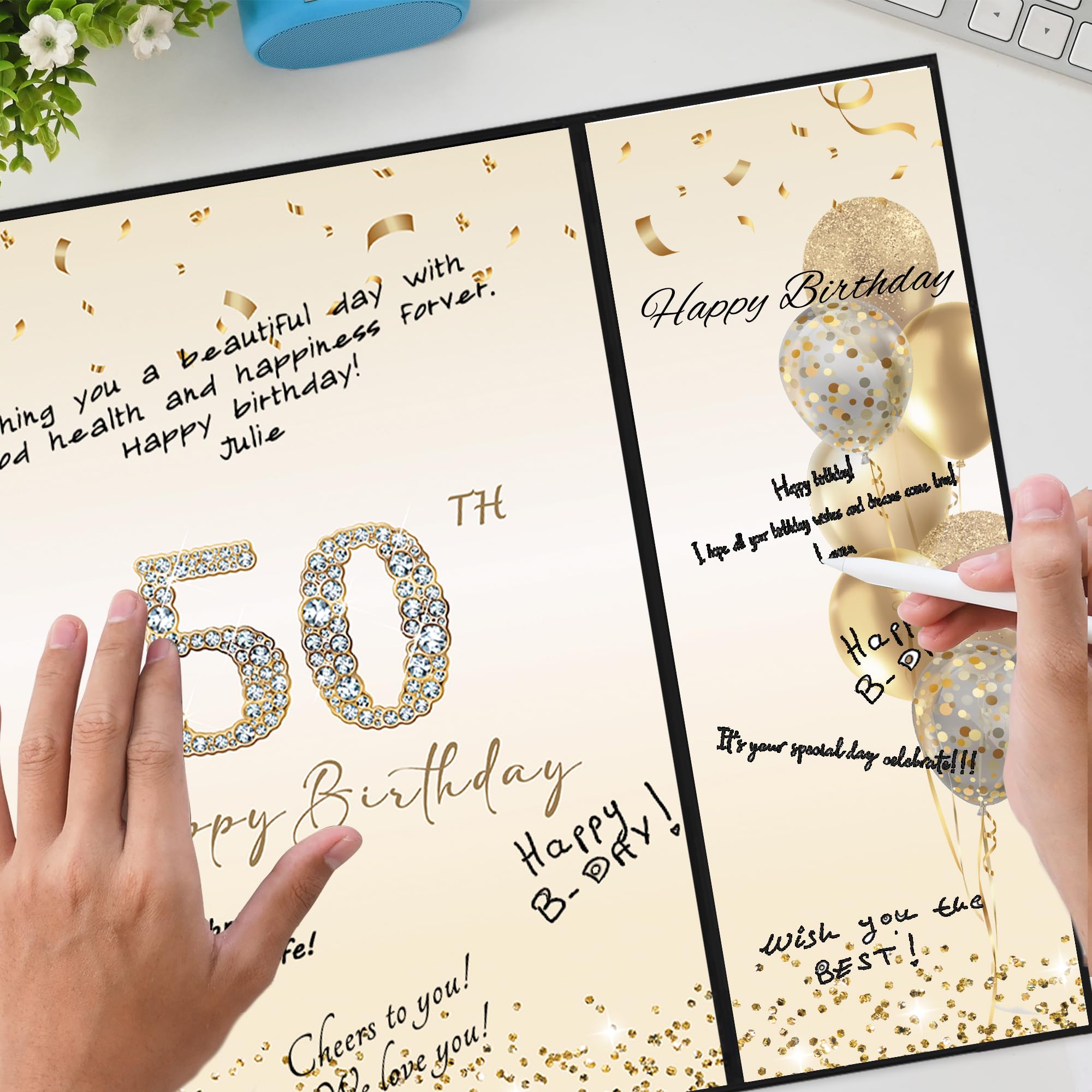 DARUNAXY Black Gold 50th Birthday Party Decorations Set - Happy 50th Birthday Guest Book Alternative for Men & Women - Cheers to 50 Years Signing Board - Perfect for Milestone Birthday Parties, Retirement Celebrations & Anniversary Gifts