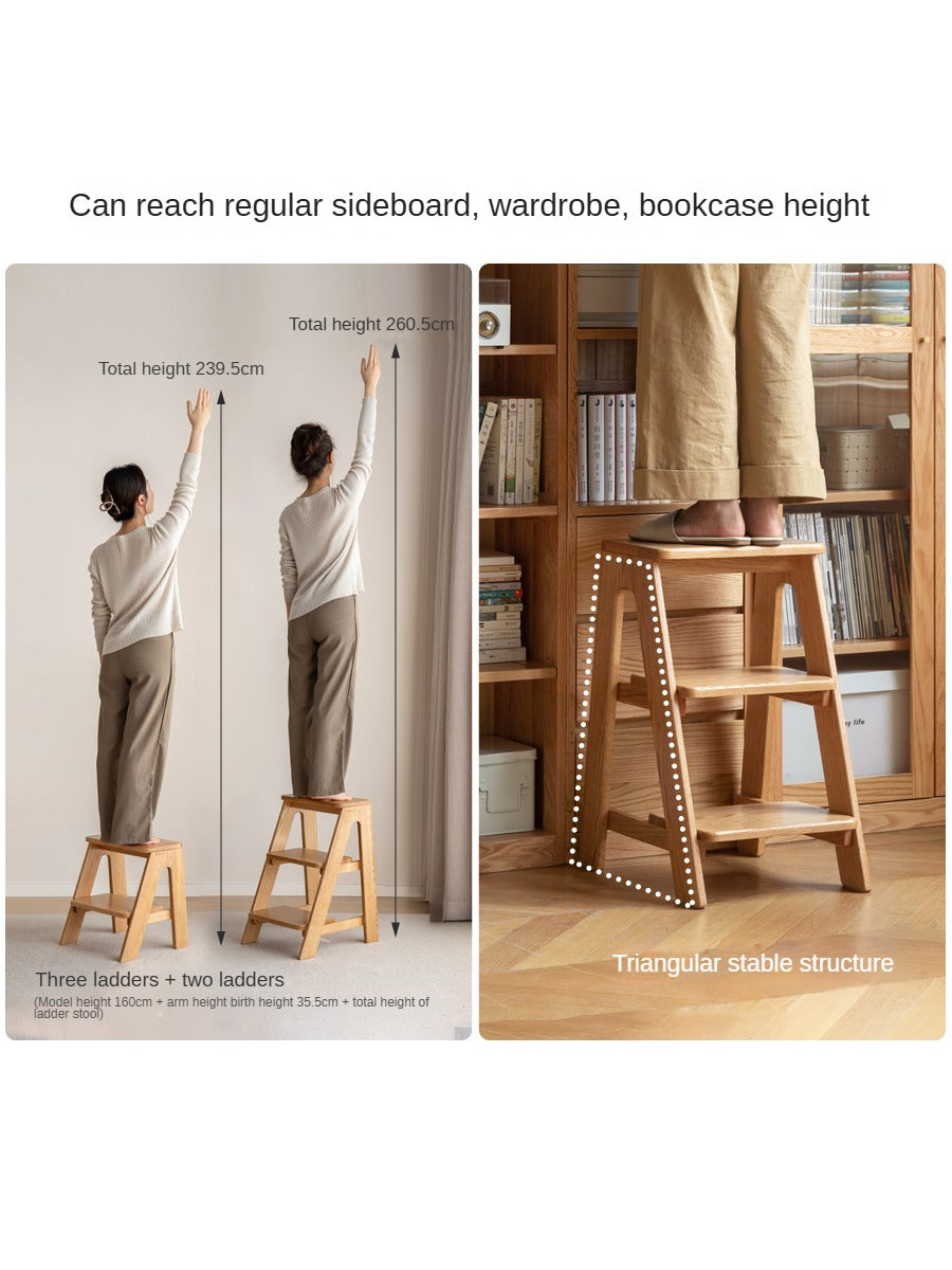 Solid Oak Wood Step Stool - Sturdy 2-Step Ladder for Kitchen, Bathroom & Kids - Non-Slip Safety Footrest for Home, Office & Closet Organization