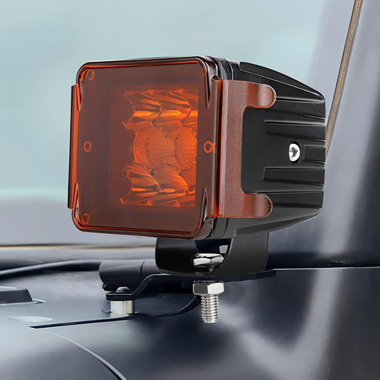 3 Inch Amber LED Pod Covers 2PCS - Durable Polycarbonate Square LED Light Bar & Cube Covers - Protective Lens for Off-Road, Truck, ATV, Marine & Work Lights