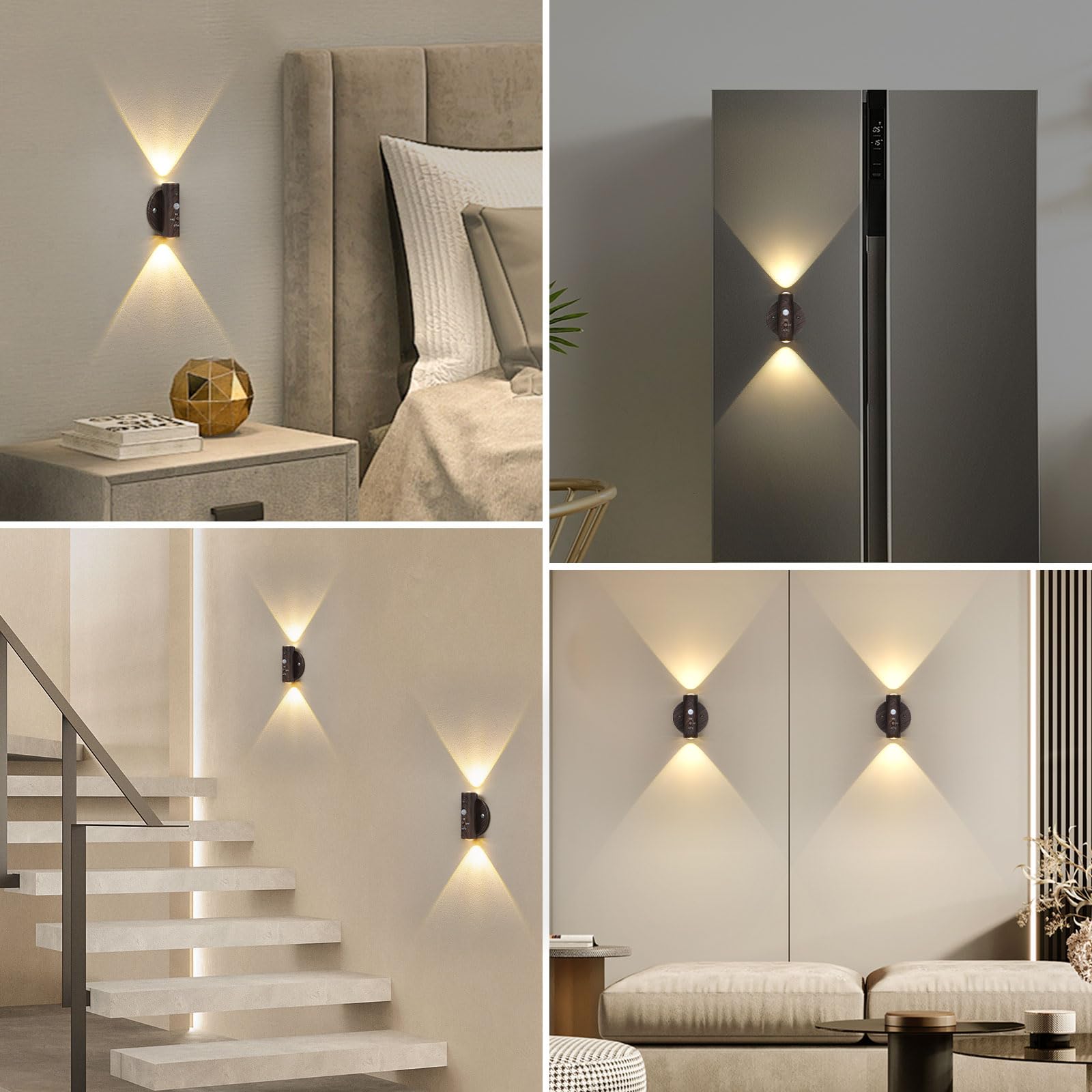Motion Sensor Wall Sconce LED Night Light - Rechargeable Battery Operated Indoor Lighting with Magnetic Up/Down Design for Bedroom, Hallway, Staircase - Dark Brown Wood Finish | Perfect for Nighttime Safety & Ambient Home Decor