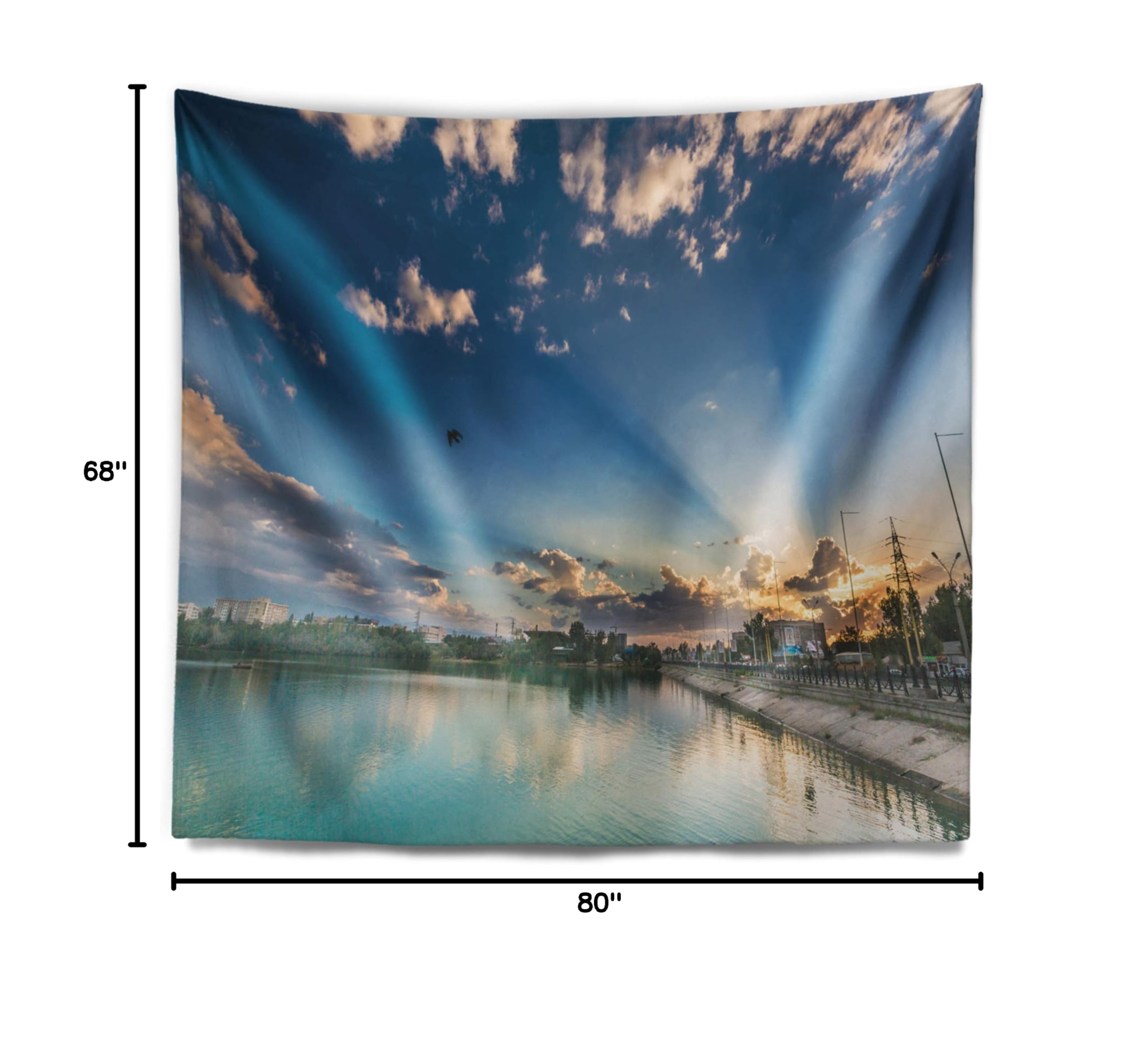 Designart 'Moving Clouds Over Lake' Landscape Photo Tapestry - Lightweight Polyester Wall Hanging Décor for Living Room, Bedroom & Office - Large 80x68 Inch - Perfect for Boho, Aesthetic & Nature-Inspired Home Decor