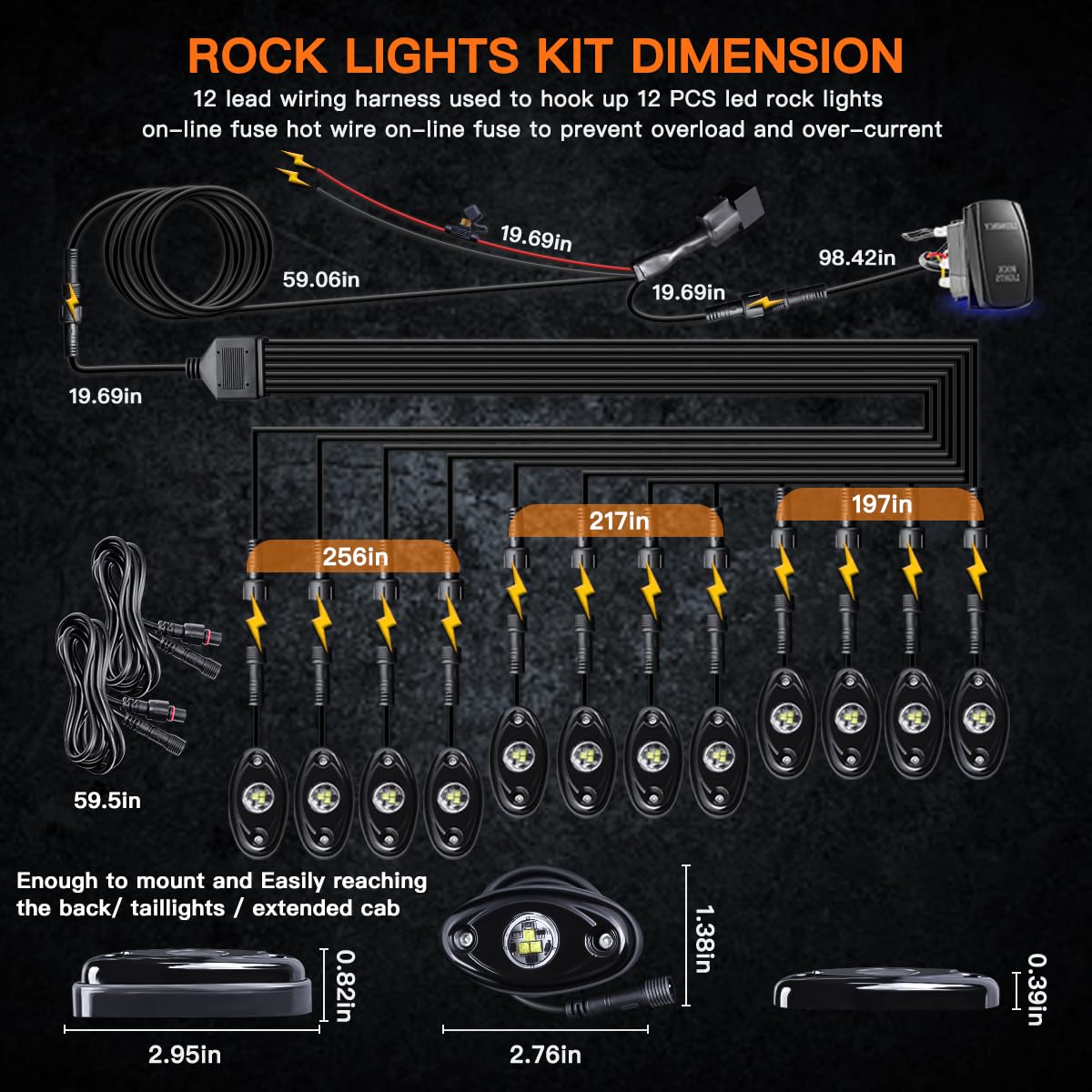 R1 Pure White LED Rock Lights Kit - 12PCS High Power Waterproof Underglow Lights with Roker Switch & Wire Harness for Trucks, Off-Road ATV, UTV, SUV | Perfect for Night Off-Roading, Car Shows & Custom Vehicle Lighting