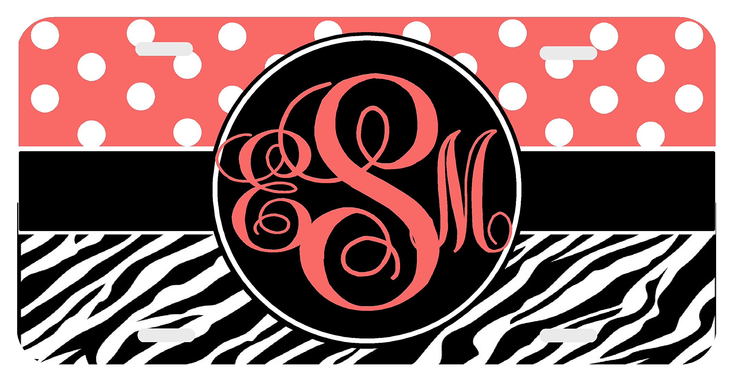 Custom Zebra Polka Dot Pink Monogram License Plate - Personalized Car Accessory for Women, Gifts, Road Trips & Vehicle Decoration