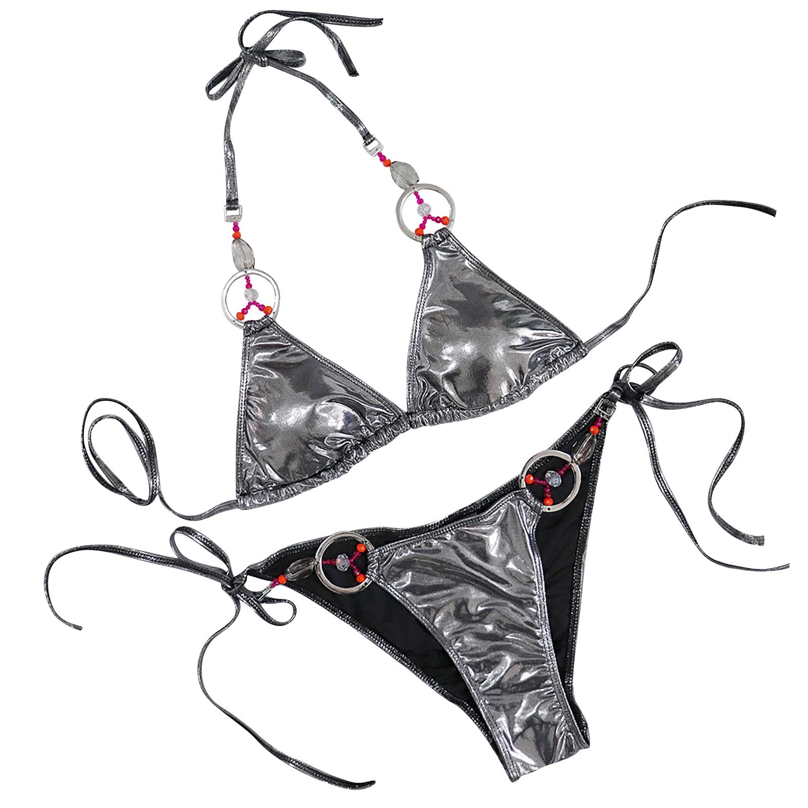 Sexy Halter Bikini Set for Women - Crystal Diamond Thong Swimwear Vintage Brazilian Bathing Suit | Beach Vacation, Pool Party, Summer Swimwear