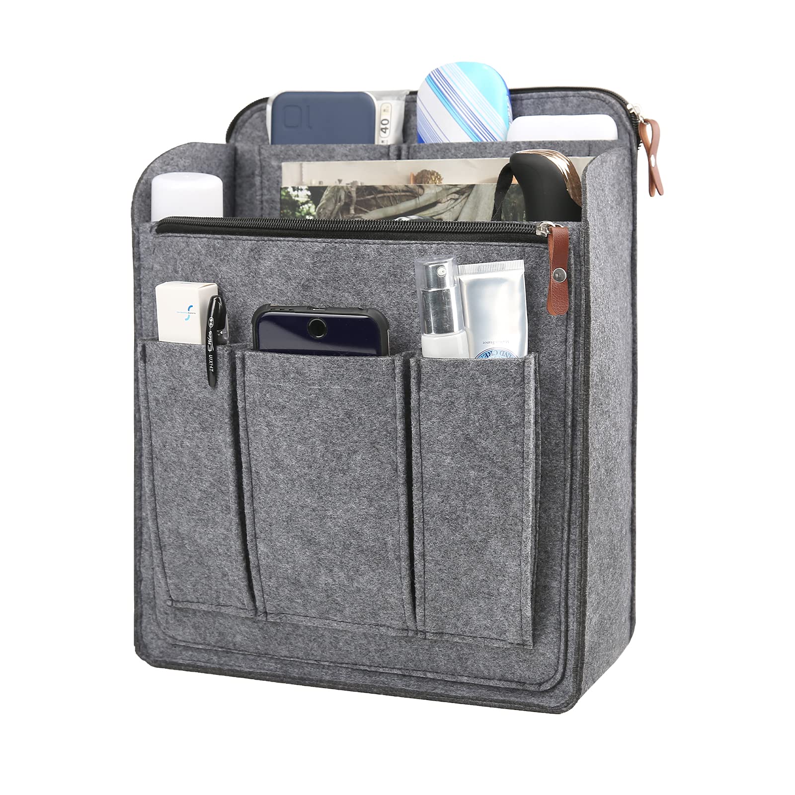 Surblue Felt Backpack Organizer Insert - Large Capacity Zippered Liner with Dividers for Travel Rucksacks & Daypacks | Foldable Shoulder Bag Organizer for Men & Women (Grey, XL) | Perfect for Travel, Work, School & Daily Commute