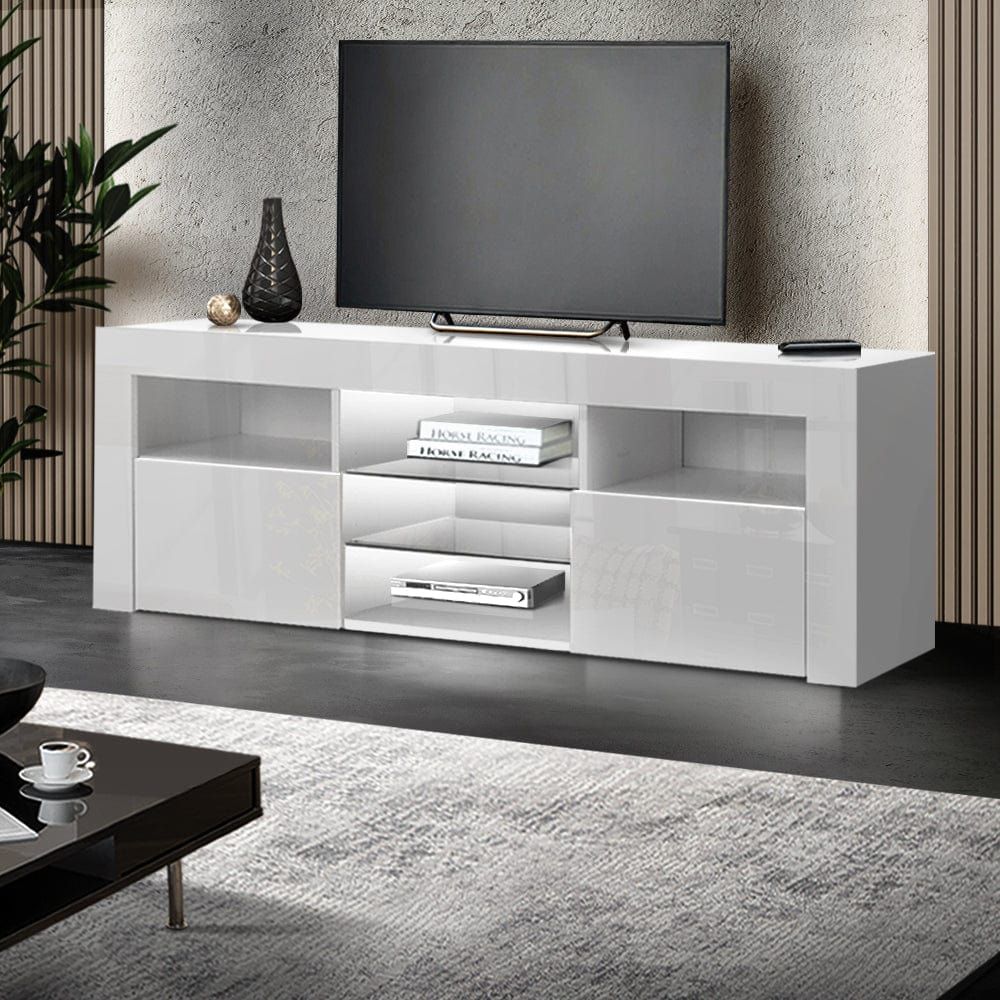 Artiss 160cm White Bobi Entertainment TV Stand with LED Lighting - Perfect for Living Room, Bedroom & Home Theater Setup