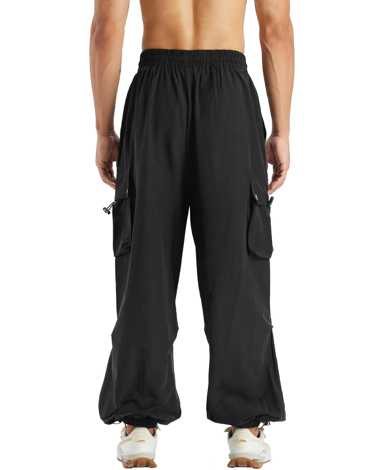 **Susclude Men's Parachute Cargo Pants - Loose Fit Baggy Sweatpants with Pockets, Drawstring Waist for Casual & Outdoor Wear | Perfect for Streetwear, Hiking, and Travel**
