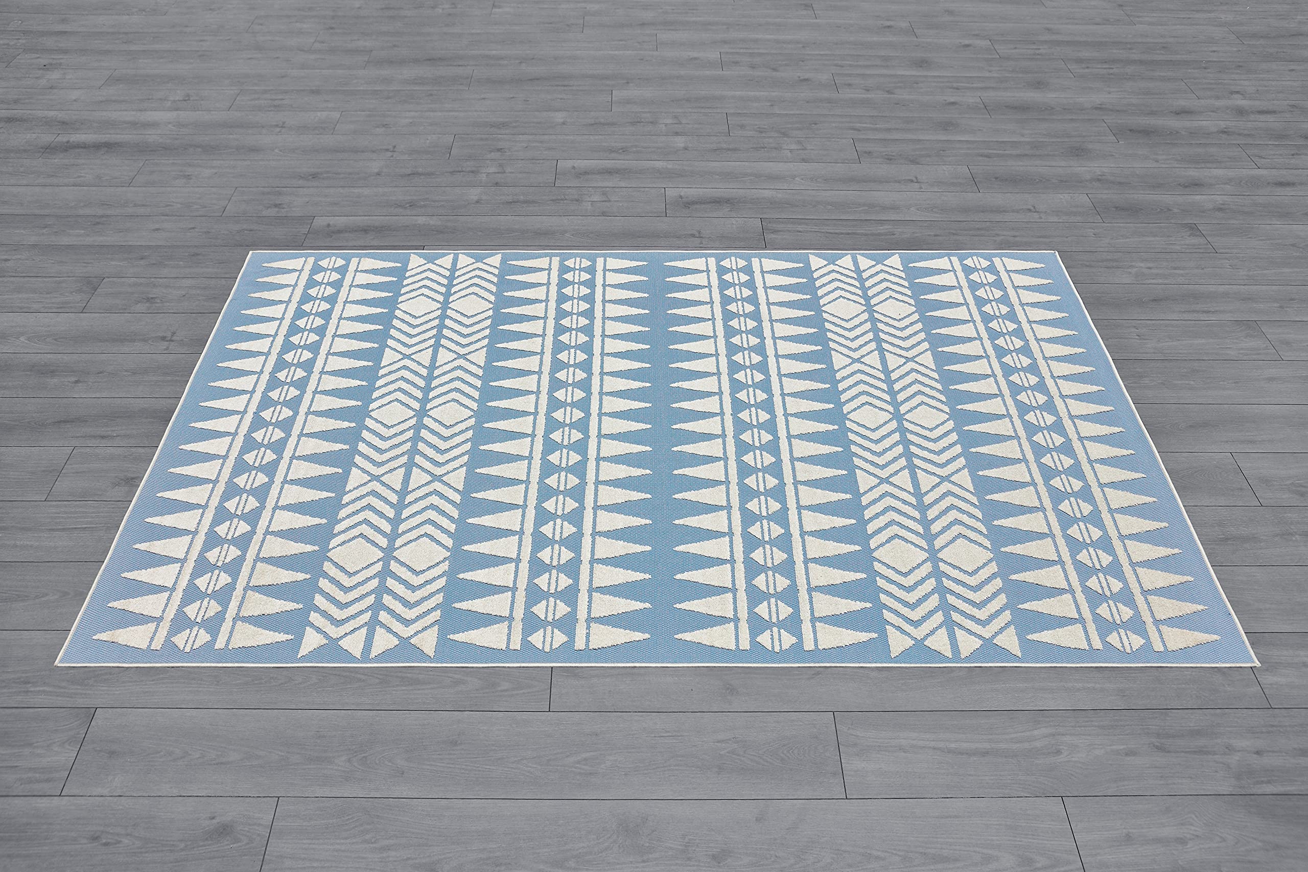 Premium Ladole Chevron Rug in Santorini Blue & Cream - Soft Non-Slip Area Rug for Living Room, Bedroom, Nursery & Home Decor