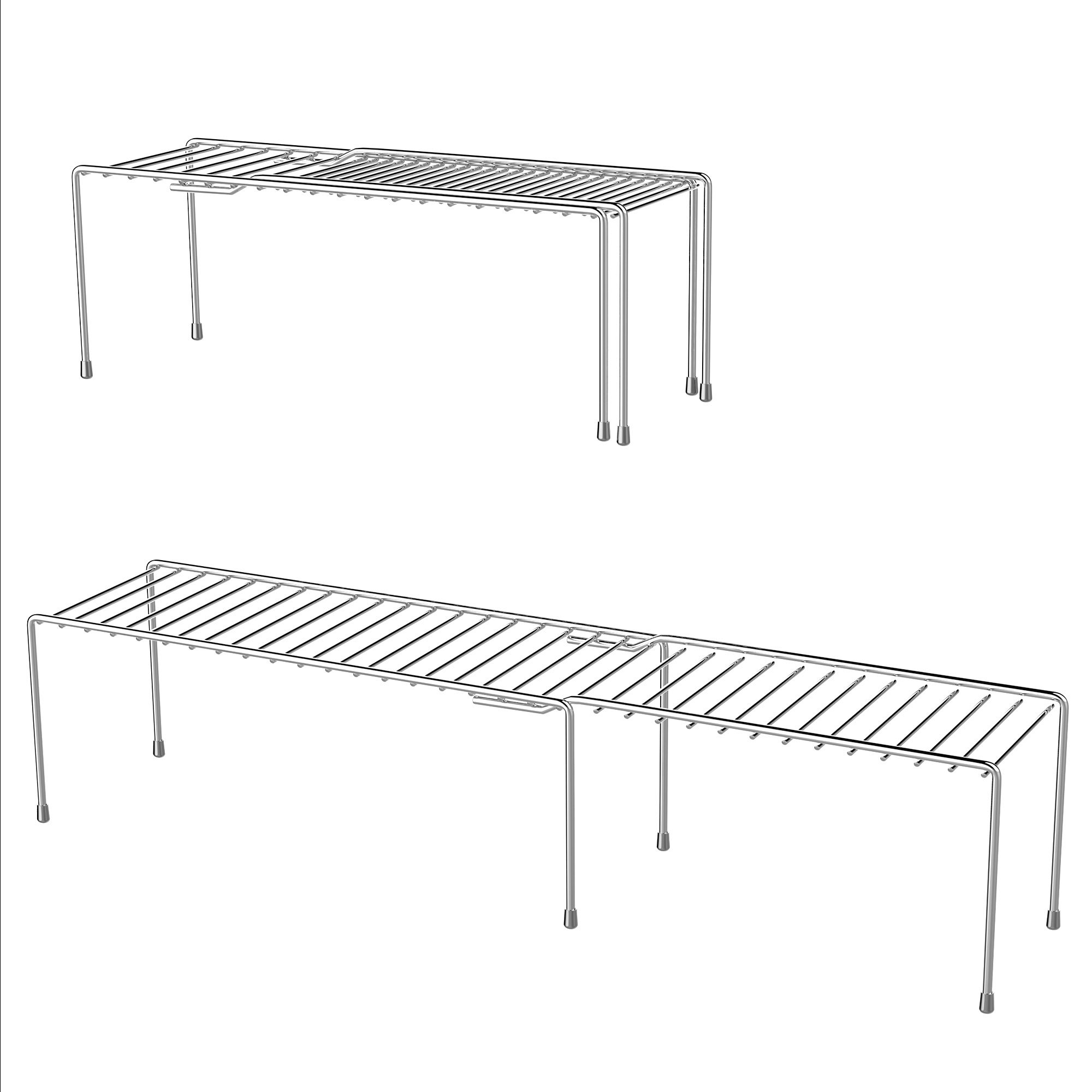 Expandable Kitchen Cabinet Organizer - Adjustable Pantry Shelves, Under Sink & Countertop Storage Shelf by Classic Cuisine (Chrome) - Perfect for Small Spaces, Bathroom & Closet Organization