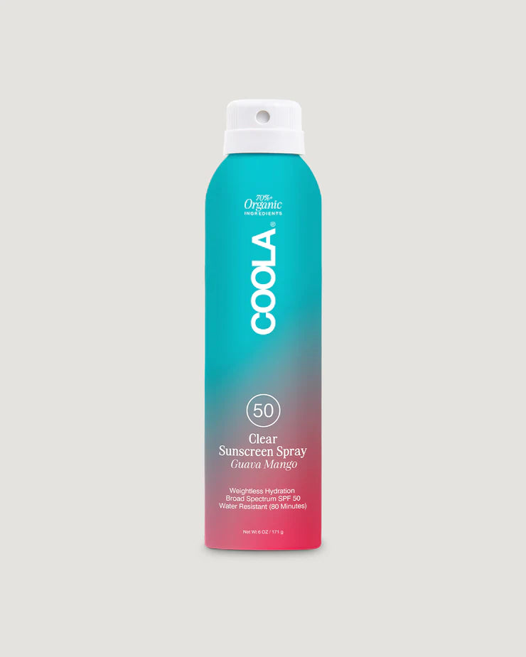 SPF 50 Clear Sunscreen Spray - Guava Mango Scented, Water-Resistant, Broad Spectrum UVA/UVB Protection for Outdoor Activities, Beach & Pool Days