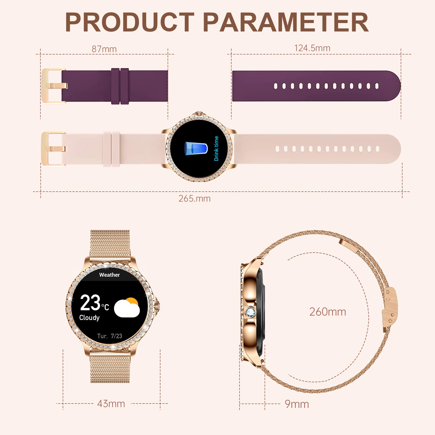 Smart Watch for Women - Fitness Tracker with Heart Rate, Blood Oxygen & Sleep Monitor, Step & Calorie Counter, Waterproof, Call Function, Compatible with iOS/Android - Perfect for Workouts, Running & Daily Activity Tracking