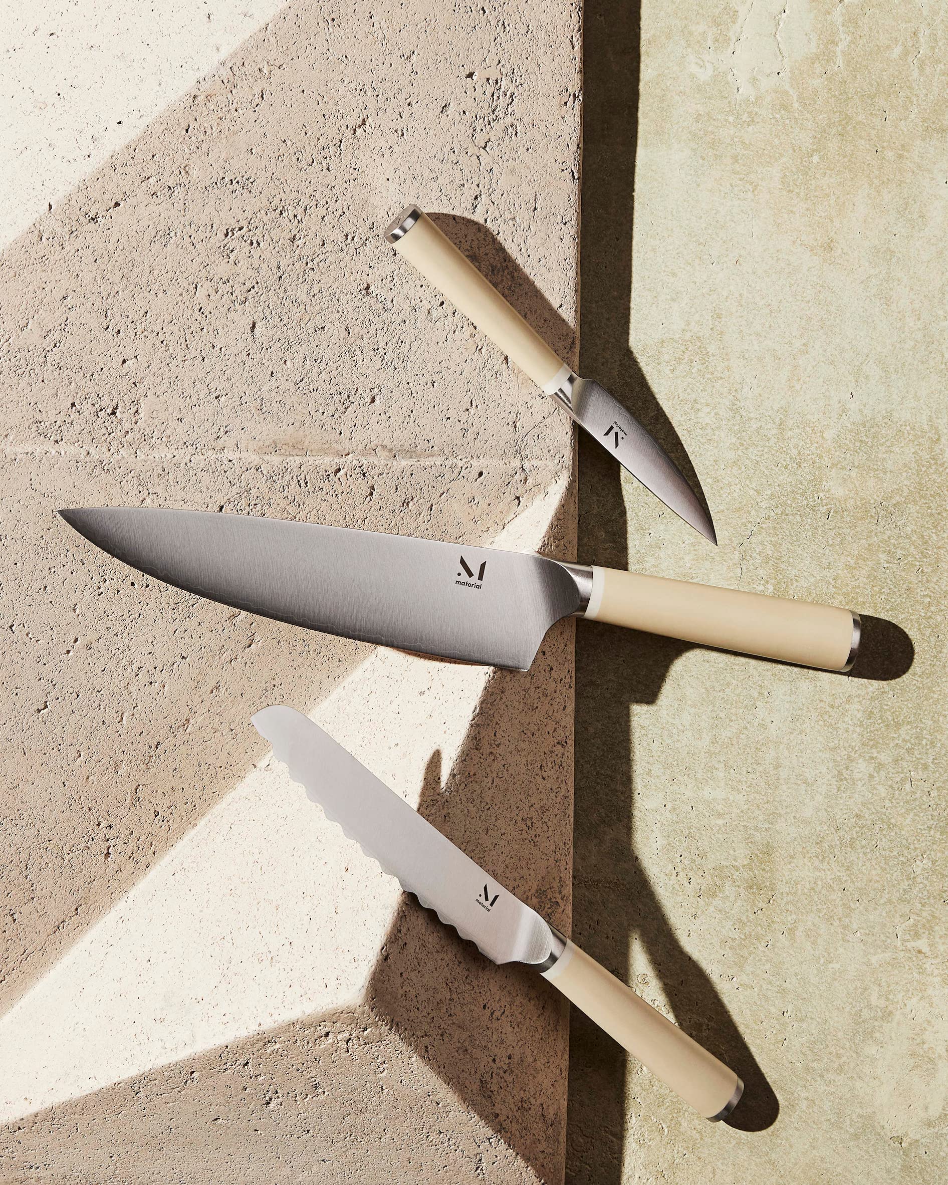 Premium 3-Piece Knife Set with Walnut Stand - Chef Knife, Paring Knife, Utility Knife - Perfect for Home Cooking, Camping & Outdoor Adventures
