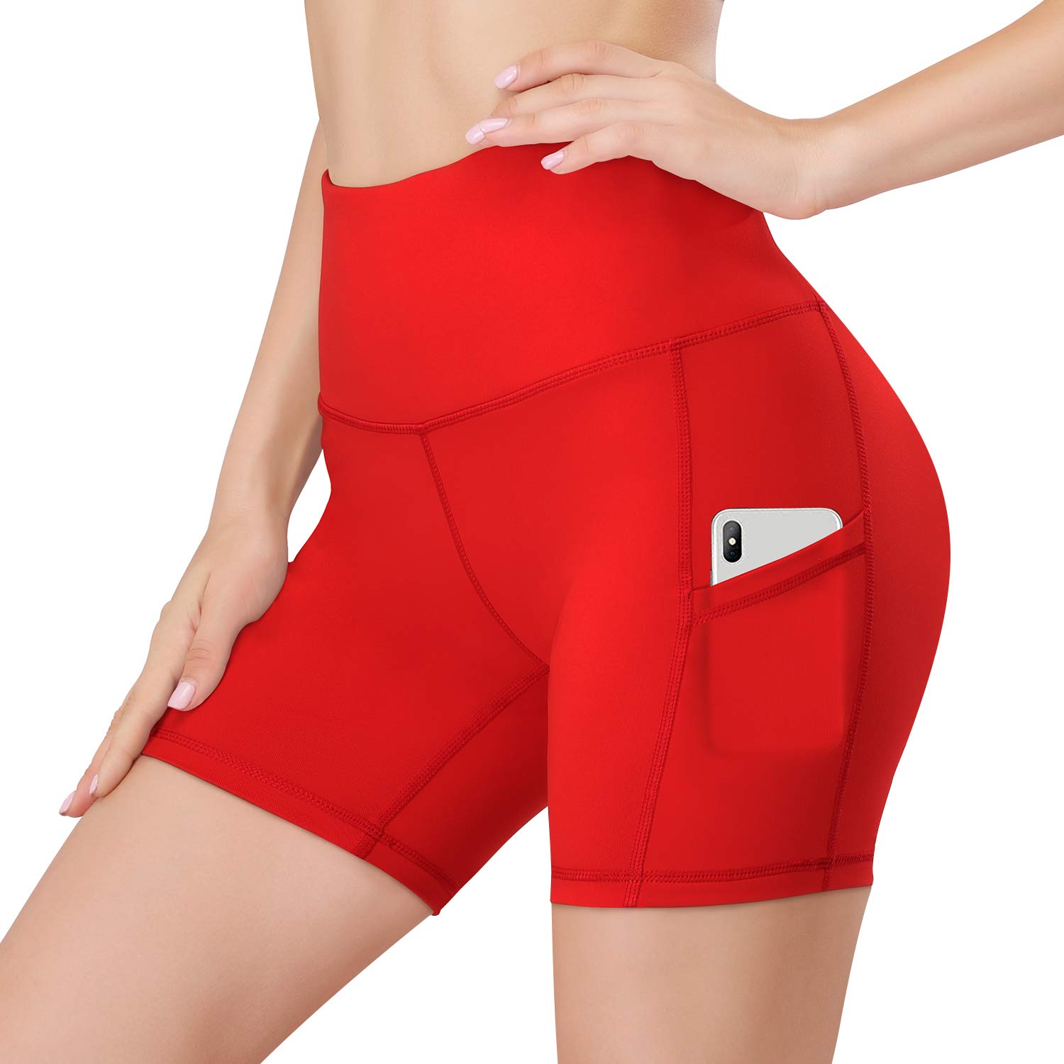 HISKYWIN High Waist Women's Yoga Shorts with Pockets - 5