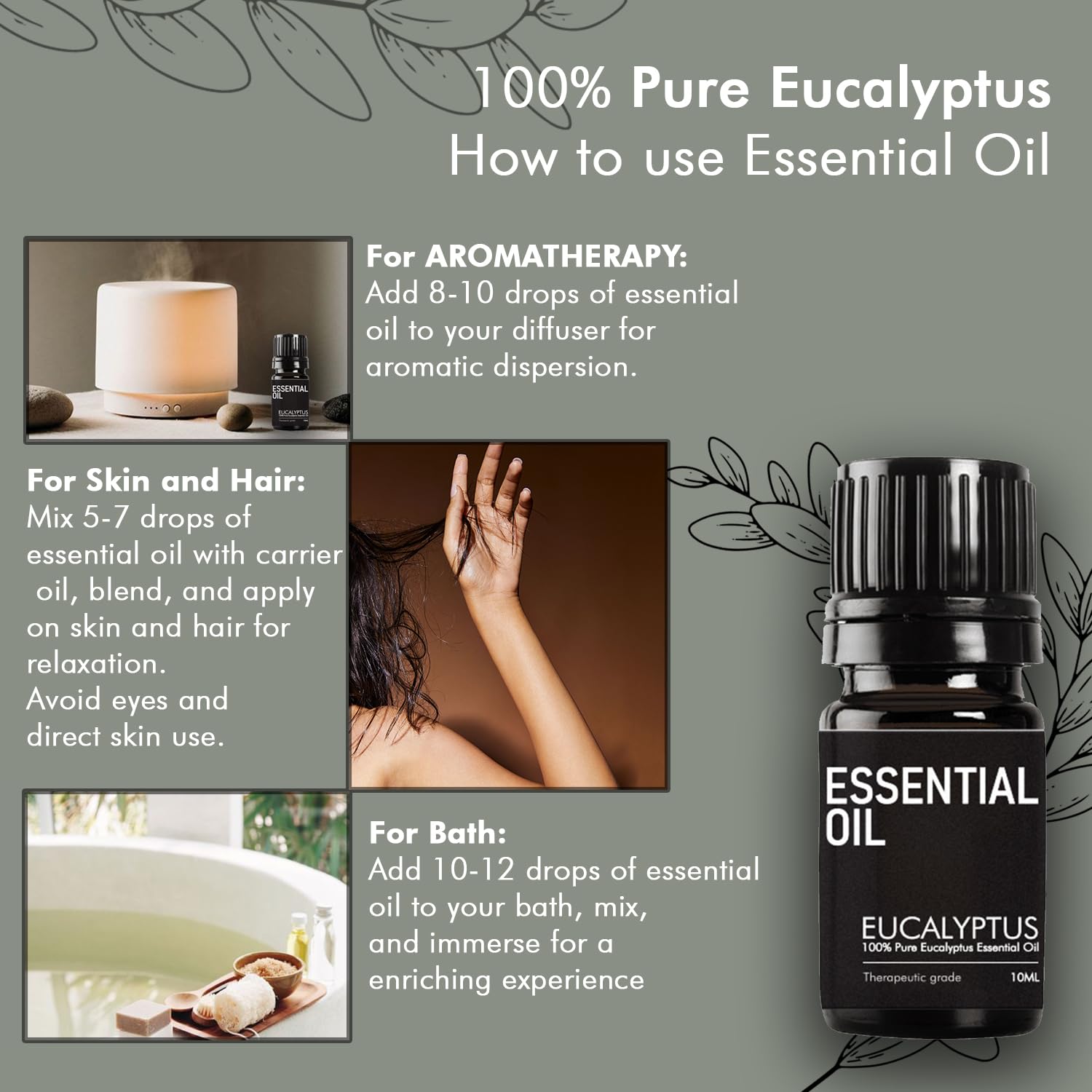 Secret Alchemist 100% Pure Eucalyptus Essential Oil - Therapeutic Grade for Hair Growth, Aromatherapy & Skin Care | Steam Inhalation, Muscle Relaxation | Undiluted Premium Nilgiri Oil for Diffusers, Massage & Home Spa