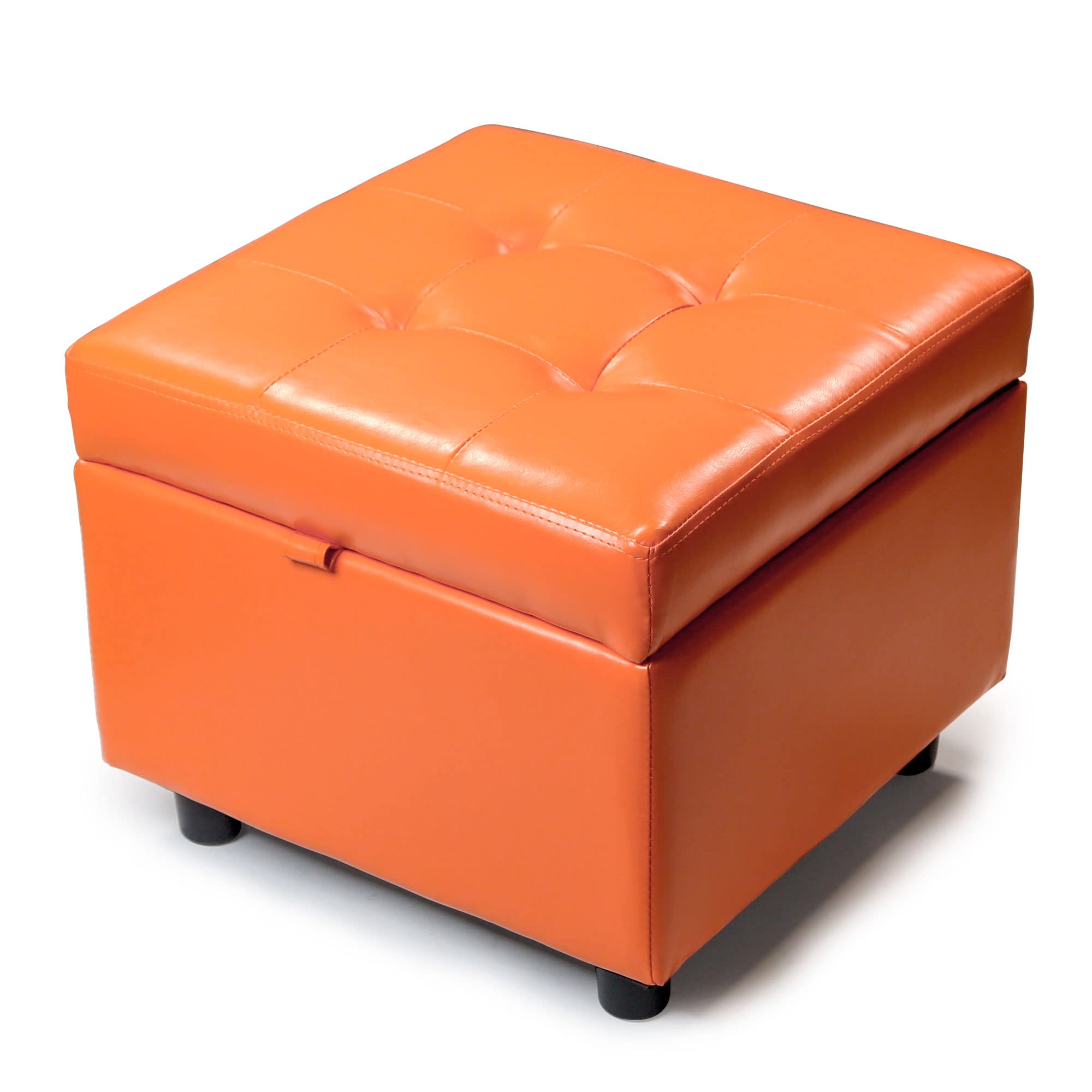 H&B Luxuries Tufted Leather Square Flip Top Storage Ottoman Cube Foot Rest - Stylish & Functional for Living Room, Bedroom & Office - Perfect for Extra Seating & Hidden Storage