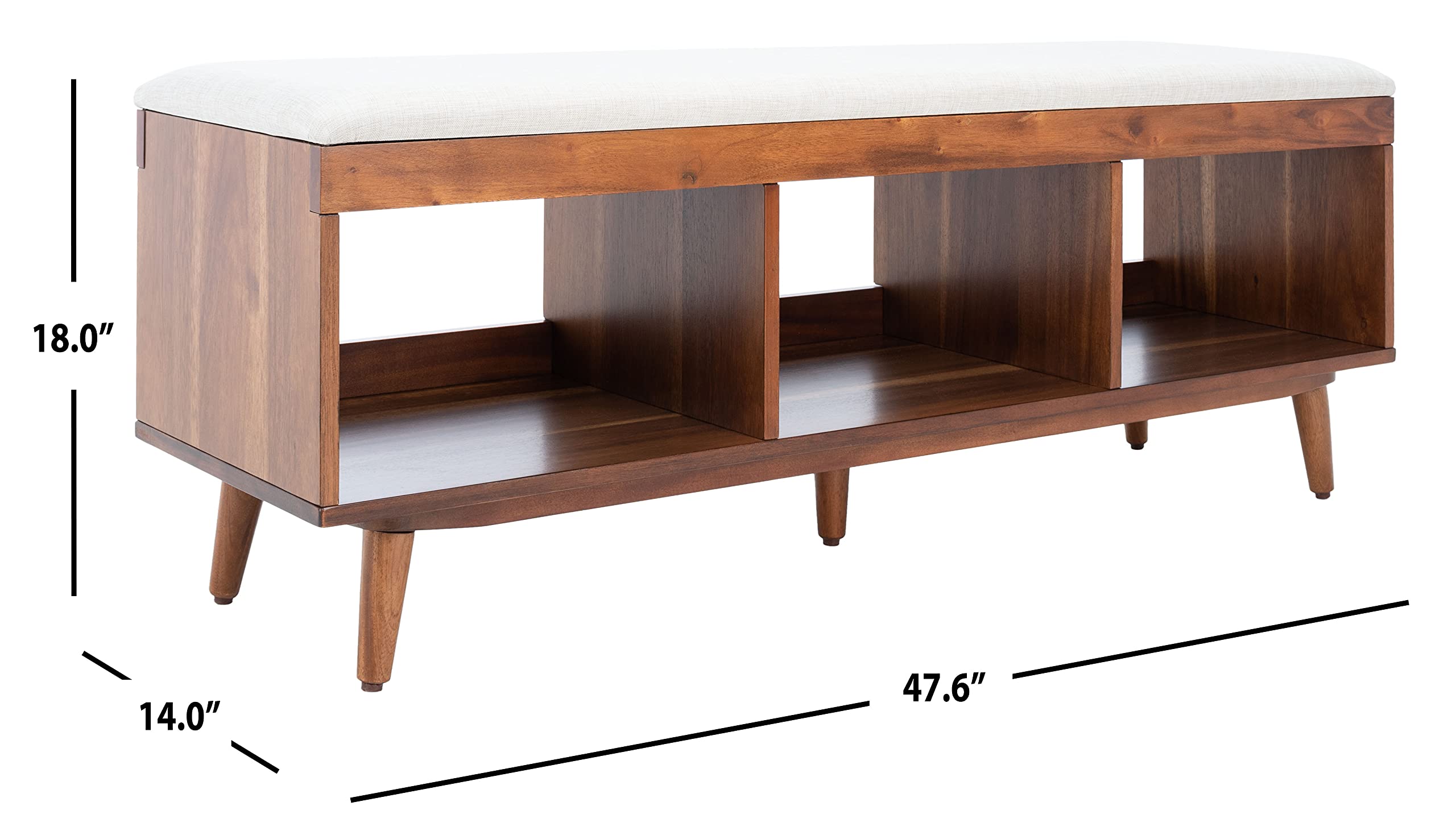 Safavieh Cricket Linen Cushion Acacia Wood Storage Bench - Rectangle Open Shelf Design, Cream/Natural - Perfect for Entryway, Bedroom or Living Room Seating & Storage