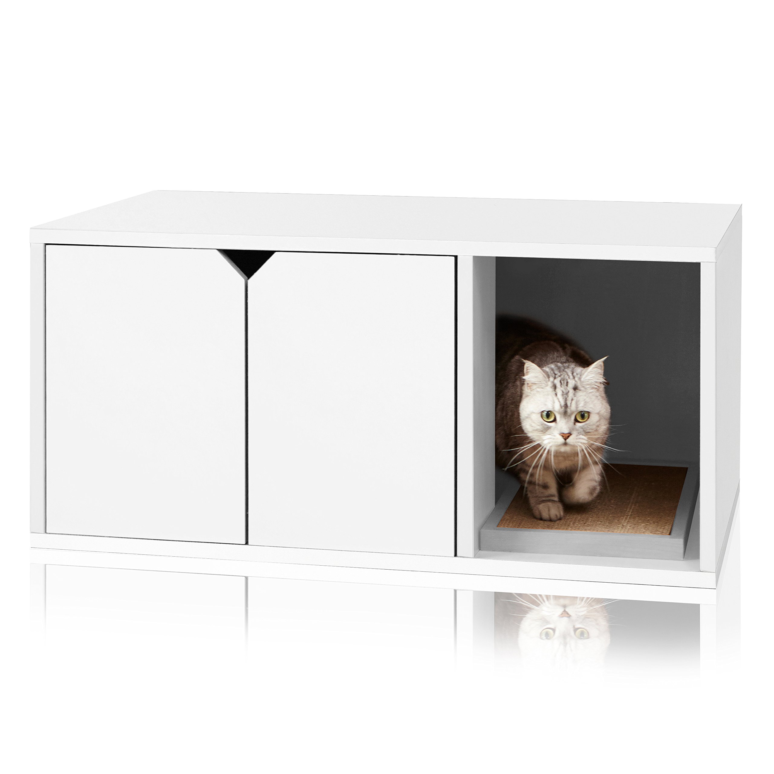 WAY BASICS Modern Cat Litter Box Enclosure - Hidden Furniture with Scratch Pad | Stylish Pet Furniture for Small Spaces | Perfect for Apartments, Living Rooms & Bedrooms