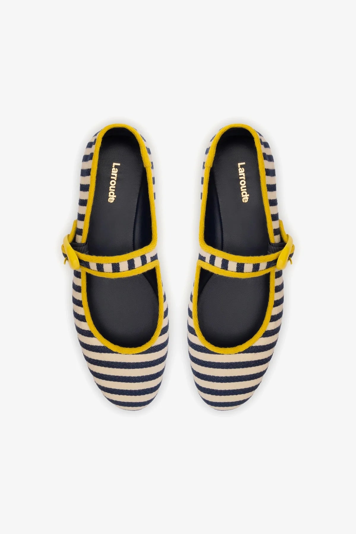 Verona Navy & Natural Striped Ballet Flats with Lemonade Trimming - Comfortable Women's Shoes for Work, Casual & Everyday Wear