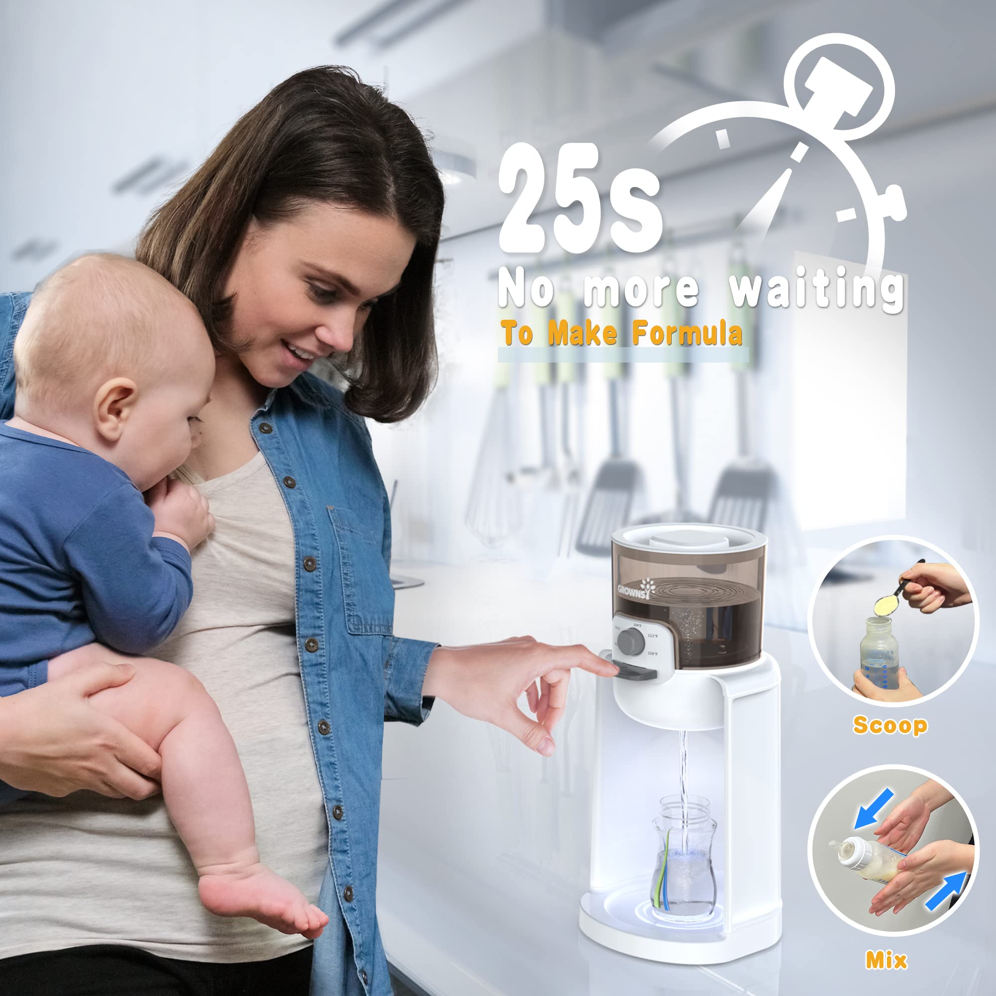 GROWNSY Electric Water Warmer and Baby Bottle Warmer - Fast Heating for Formula, Breast Milk & Drinks - Perfect for Nurseries, Travel & Night Feedings