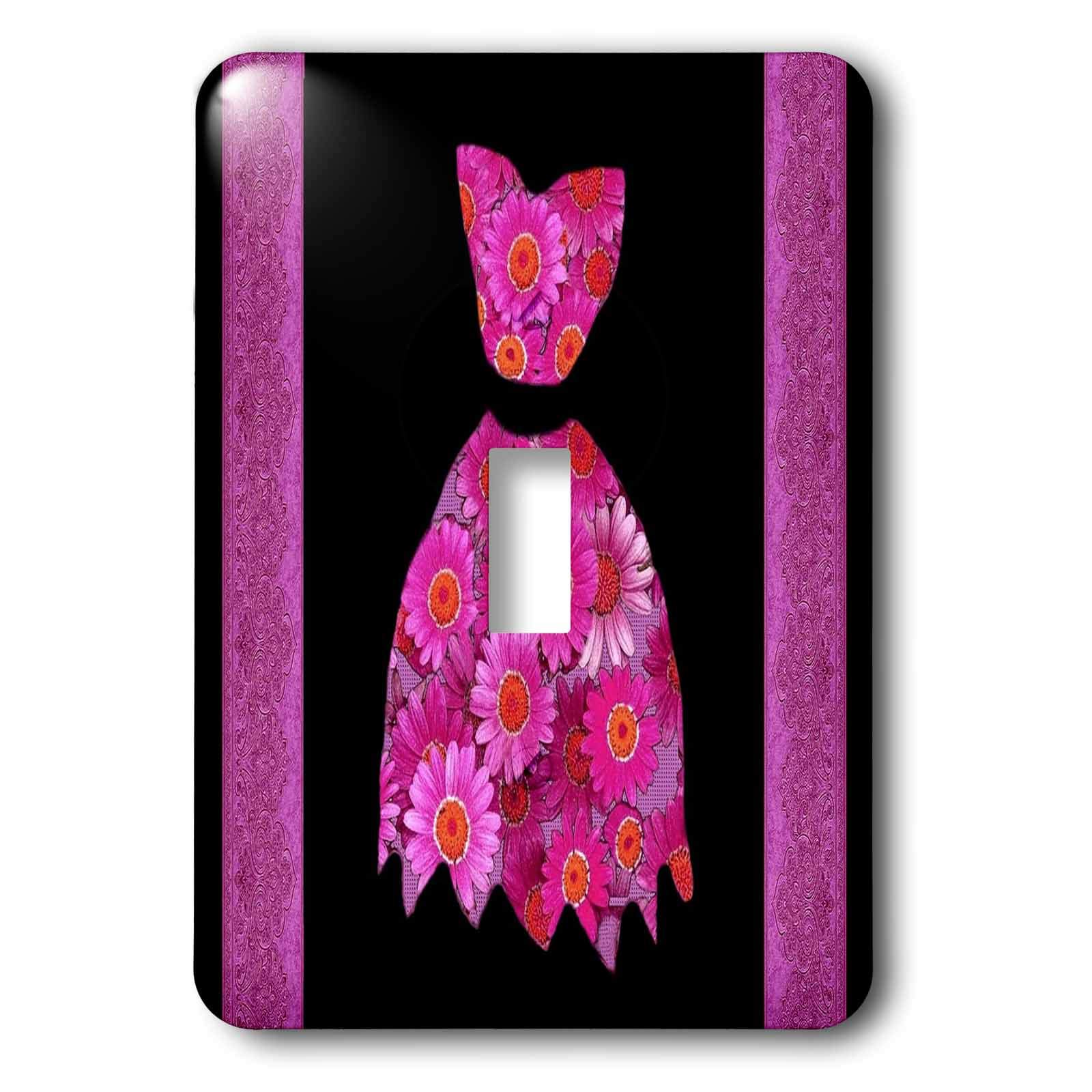 3D Rose Floral Damask Ribbon Toggle Switch Cover - Pink, Orange & Black Design for Home Decor, DIY Crafts, and Electronics Customization