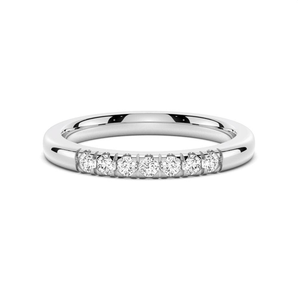 2mm Petite 7 Stone French Pave Moissanite Wedding Band for Women - Dainty Stackable Ring for Bridal, Engagement, Anniversary Gifts
