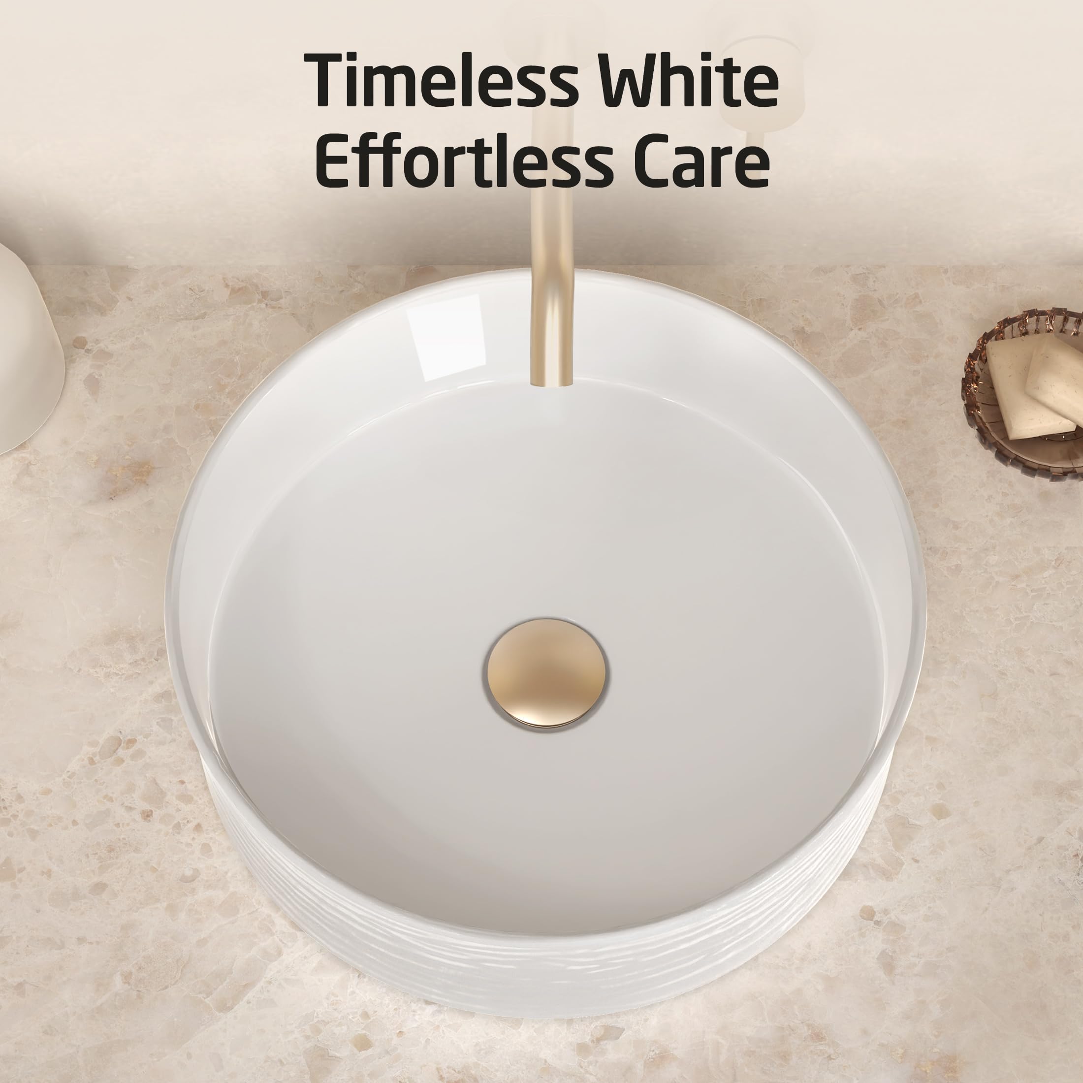 KES 15.8 Inch Round White Ceramic Vessel Sink for Bathroom Vanity - Above Counter RV Countertop Bowl (BVSC138) - Perfect for Modern Home, Hotel & RV Bathroom Renovations