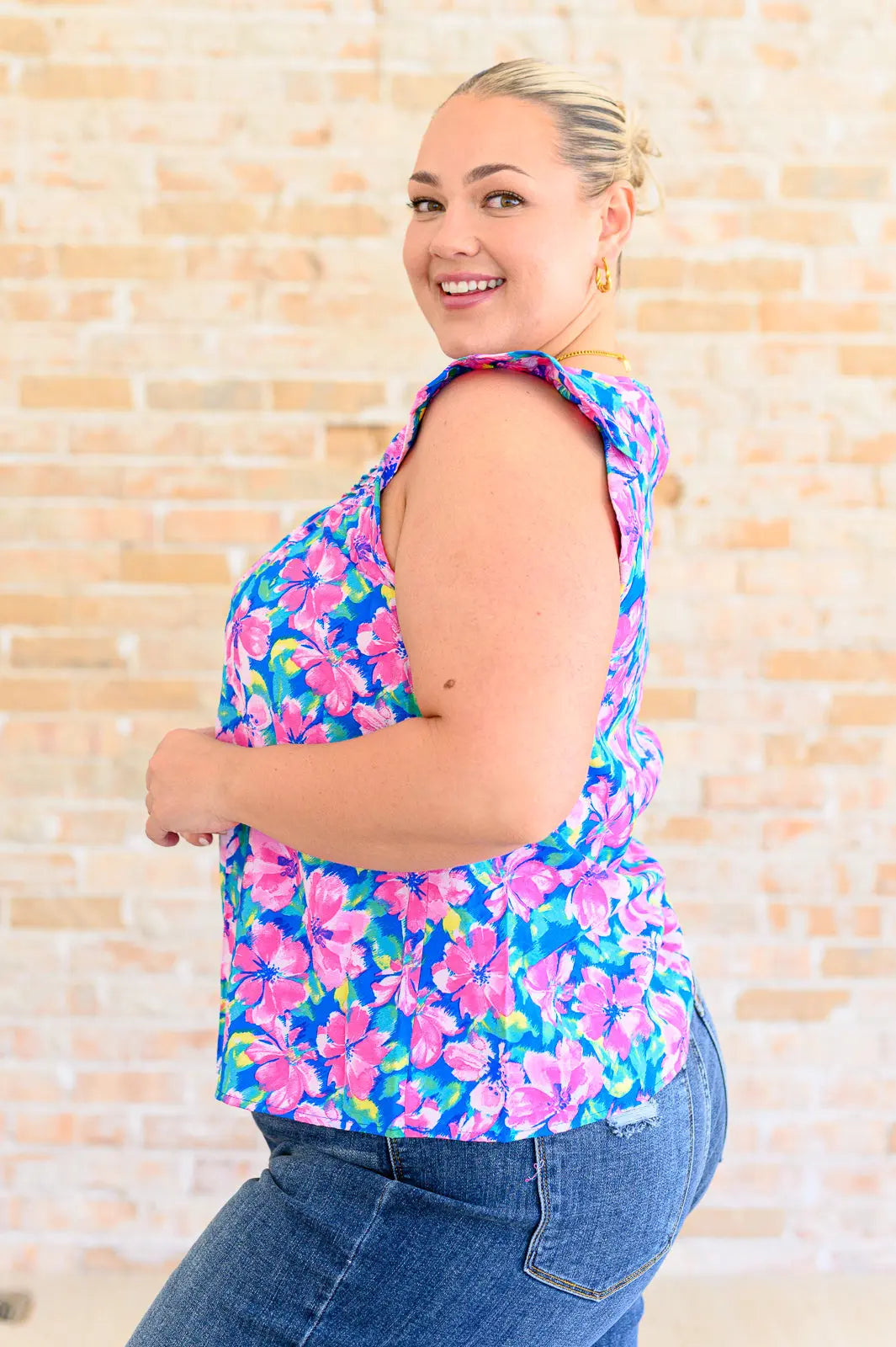 Royal Pink Flutter Sleeve Blouse for Women | Elegant Petals on the Moon Design | Perfect for Date Night & Office Wear
