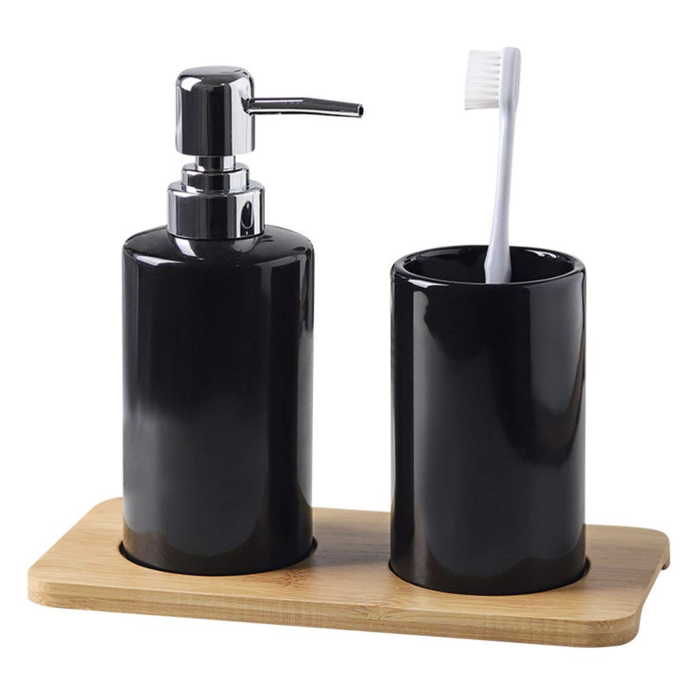 DOITOOL 1PCS Black Ceramic Soap Dispenser - Refillable Hand Soap Dispenser for Bathroom & Kitchen - Elegant Liquid Soap, Shampoo & Lotion Dispenser - Perfect for Home, Office & Hotel Use