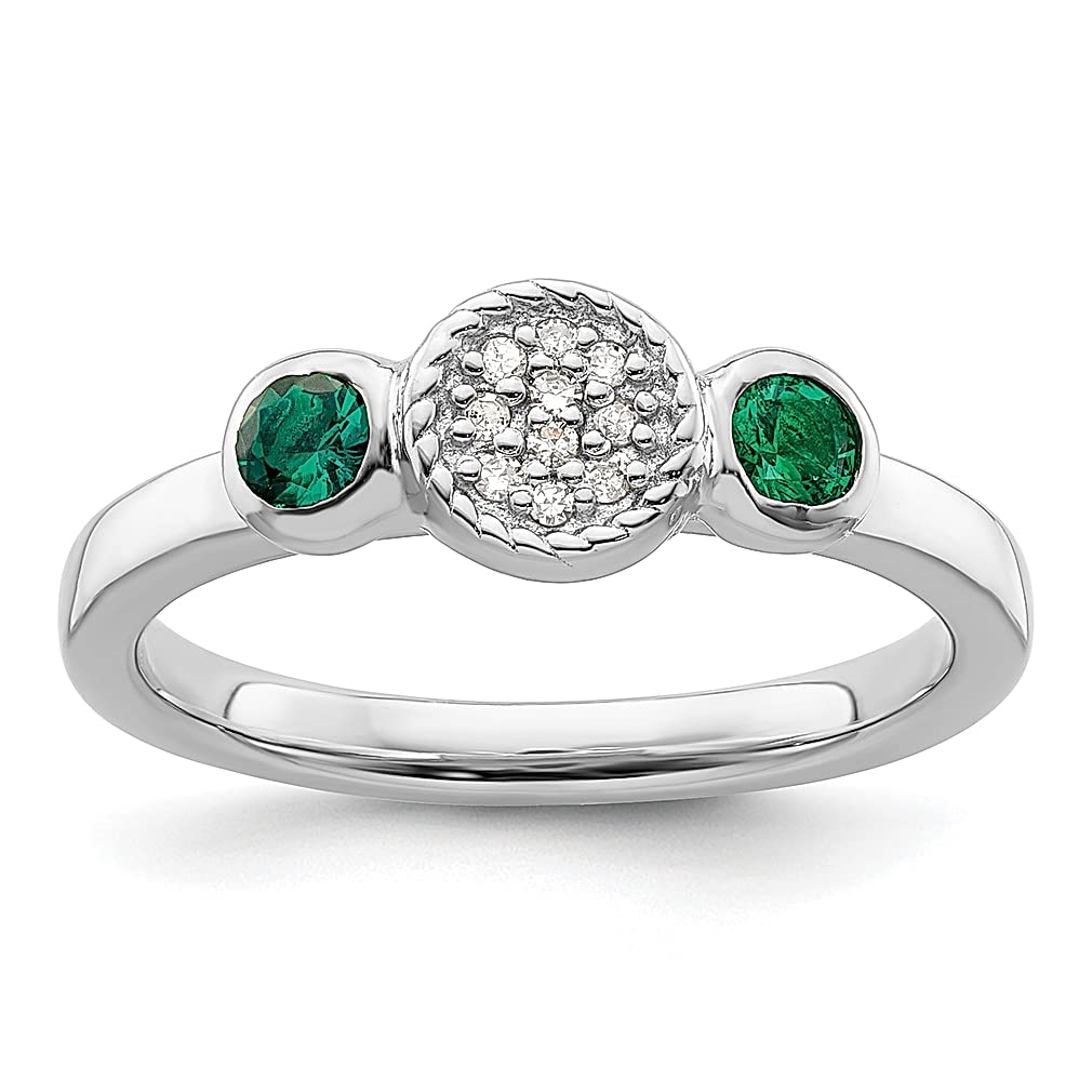 925 Sterling Silver Double Round Green Emerald Diamond Band Ring - May Birthstone Gemstone Stackable Jewelry for Women, Perfect Gift for Her - Ideal for Weddings, Anniversaries & Everyday Elegance