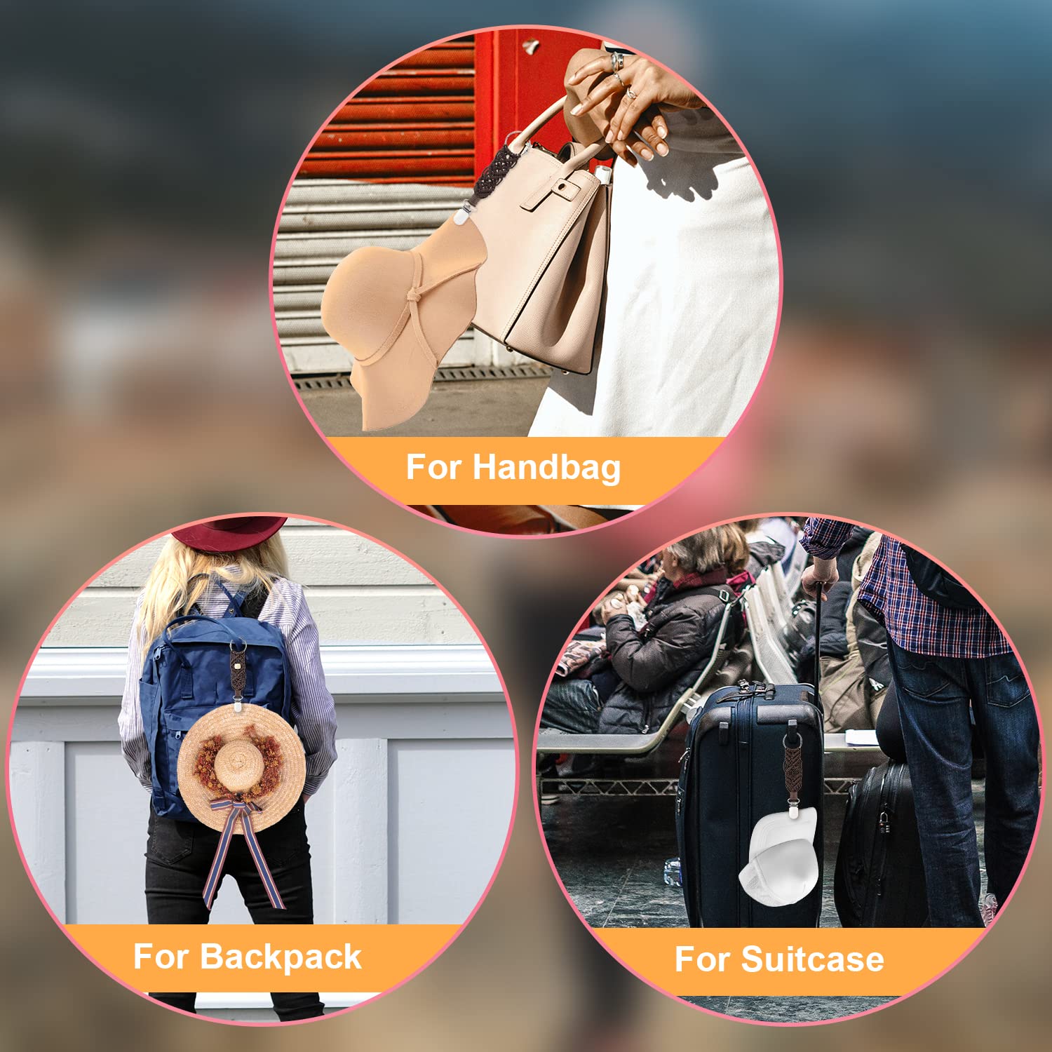 TOYMIS 4pcs Hat Clip for Sun Hats - Adjustable Hat Holder Clip for Bags, Travel & Outdoor Accessories - Secure Hat Companion for Beach, Hiking & Camping (Brown, Small Size)