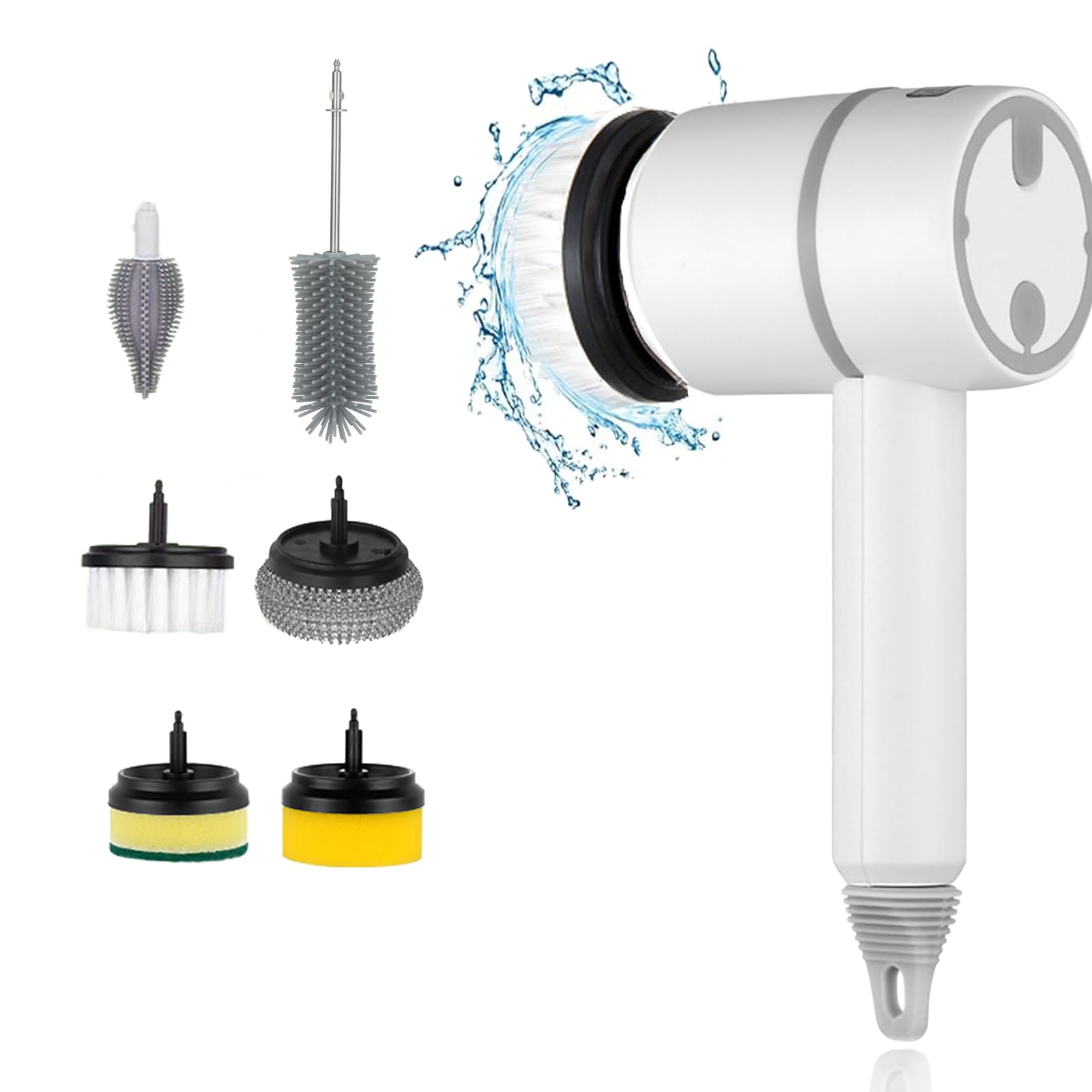 Electric Rotary Dishwasher Brush - Dish Buddy Power Cleaner with 6 Interchangeable Heads for Kitchen, Bathroom & Tile Cleaning - White Multi-Purpose Electric Scrubber for Dishes, Sinks & Grout