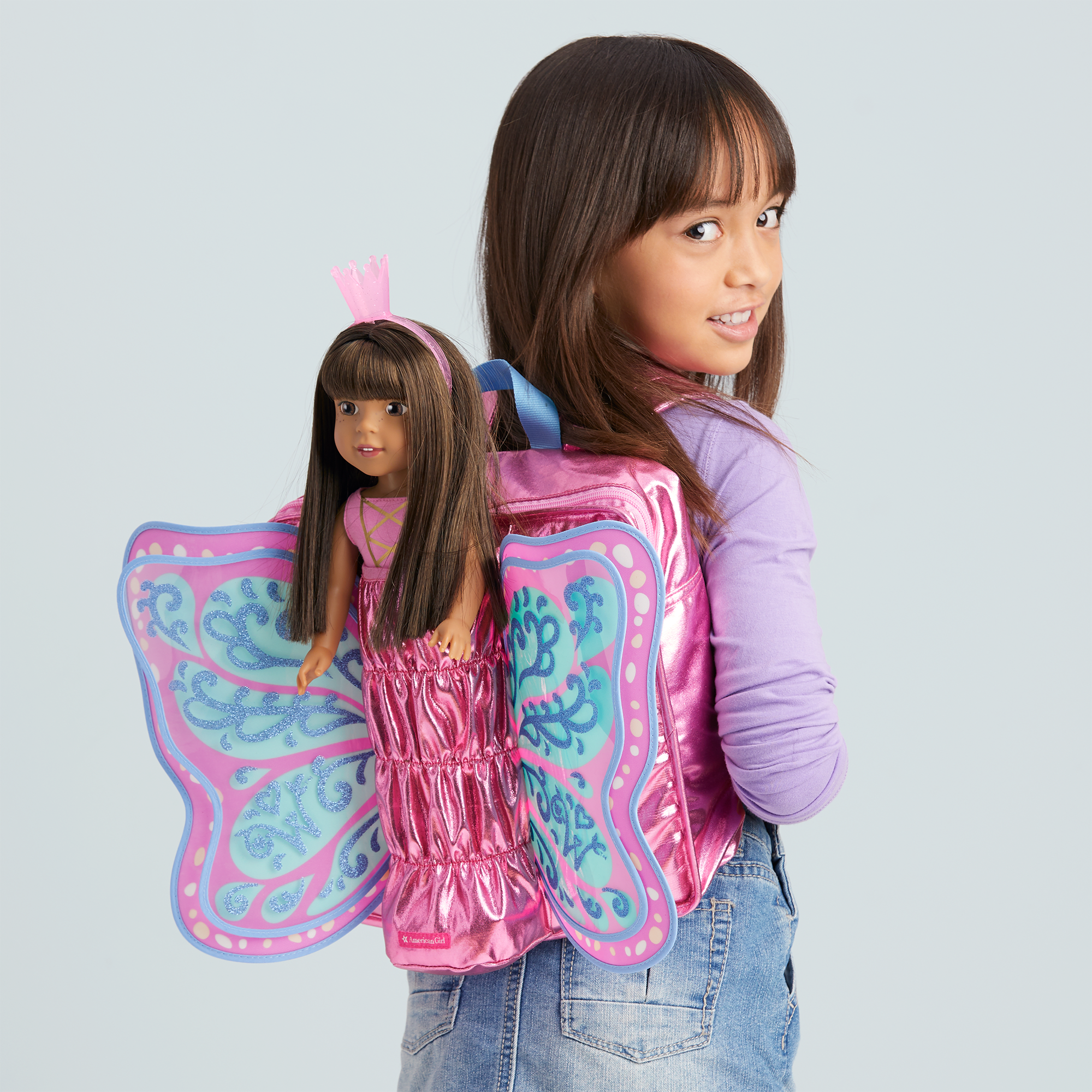 Pink Flutter Wings Doll Carrier for WellieWishers™ Dolls - Perfect for Pretend Play, Travel & Storage | American Girl Doll Accessories